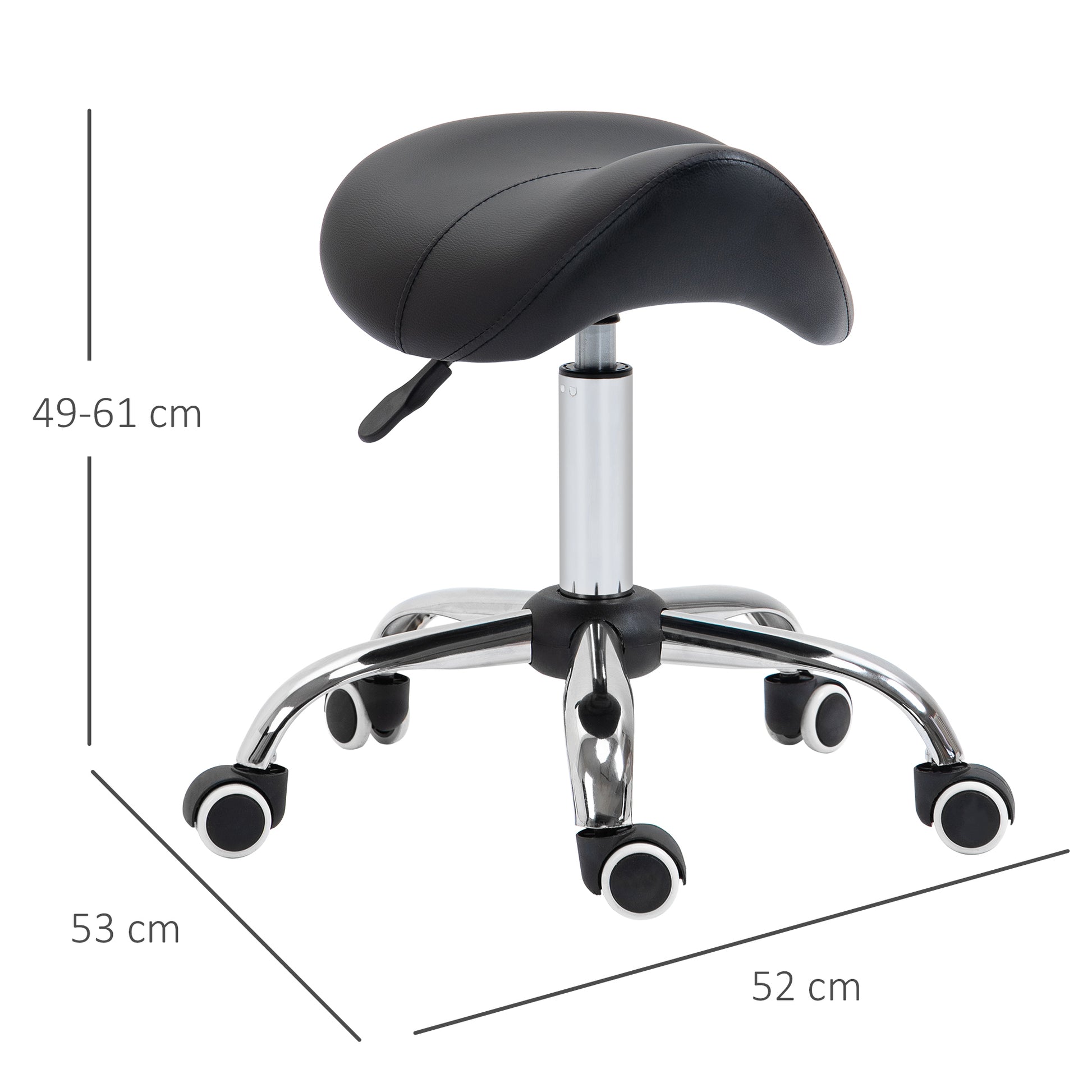 Image for HOMCOM Cosmetic Stool 360° Rotate Height Adjustable Salon Massage Spa Chair Hydraulic Rolling Faux Leather Saddle Stool Mobility - Black