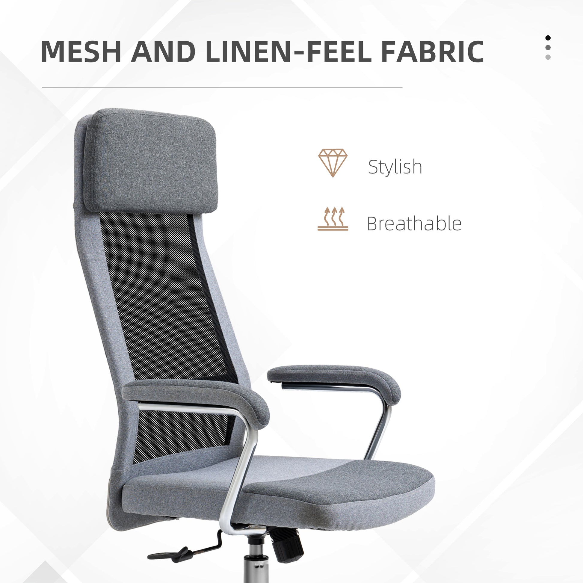 Image for Vinsetto Office Chair Linen-Feel Mesh Fabric High Back Swivel Computer Task Desk Chair for Home with Arm, Wheels, Grey