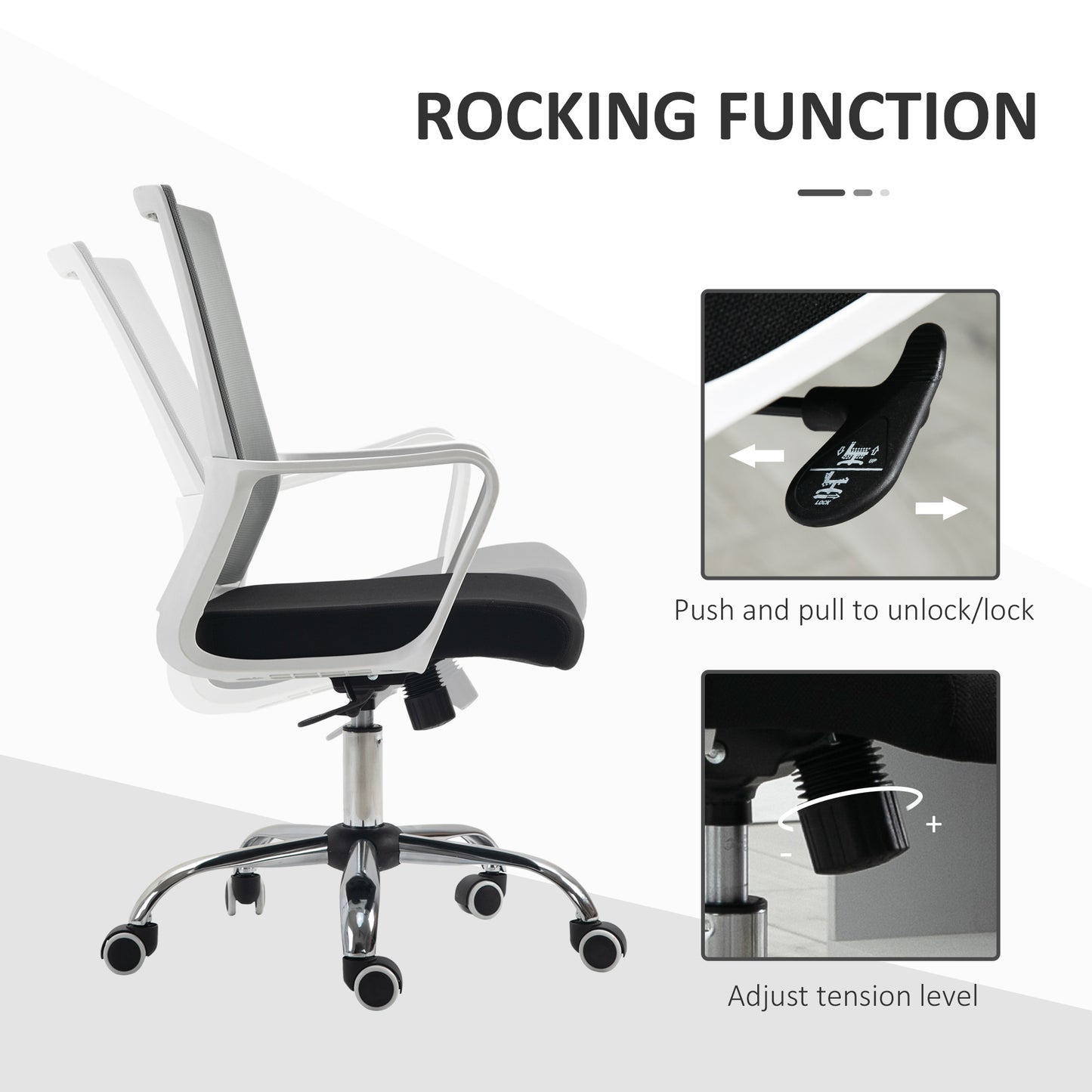 Image for Vinsetto Ergonomic Office Chair Adjustable Height Breathable Mesh Desk Chair w/Armrest and 360° Swivel Castor Wheels Black