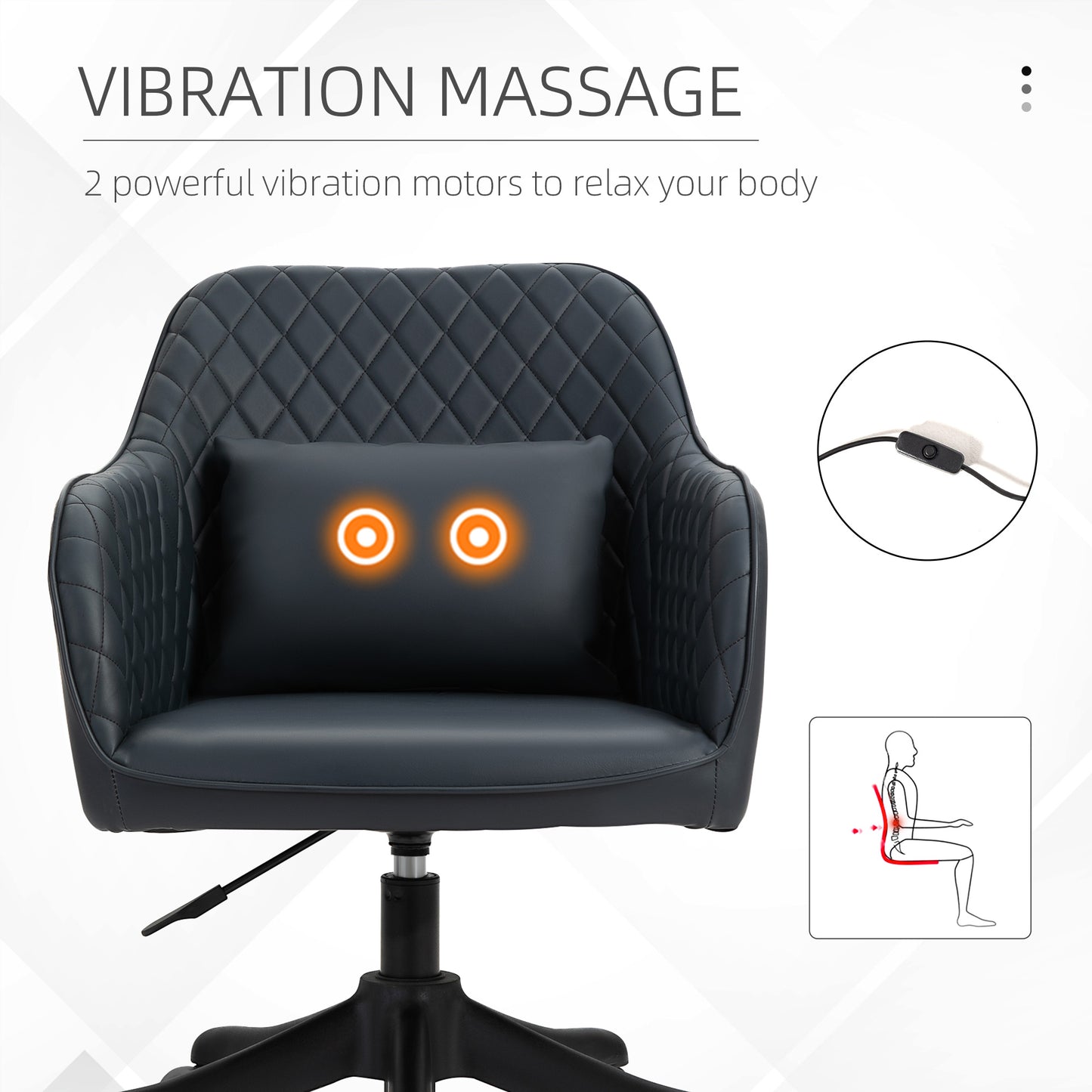 Image for Vinsetto PU Leather Office Chair with Rechargeable Electric Vibration Massage Lumbar Pillow, Wheels, Blue