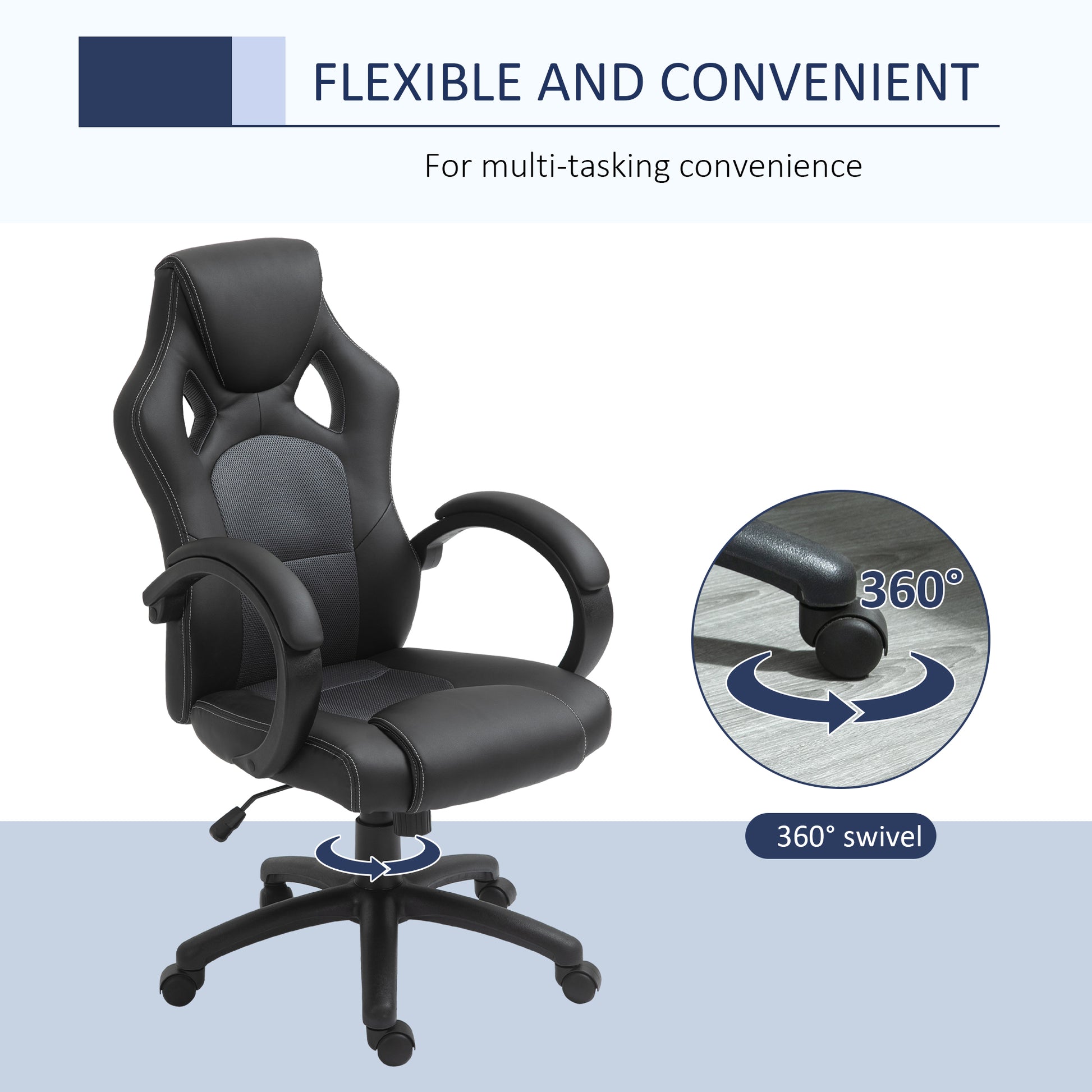 Image for Vinsetto High-Back Office Chair Faux Leather Swivel Computer Desk Chair for Home Office with Wheels Armrests Black