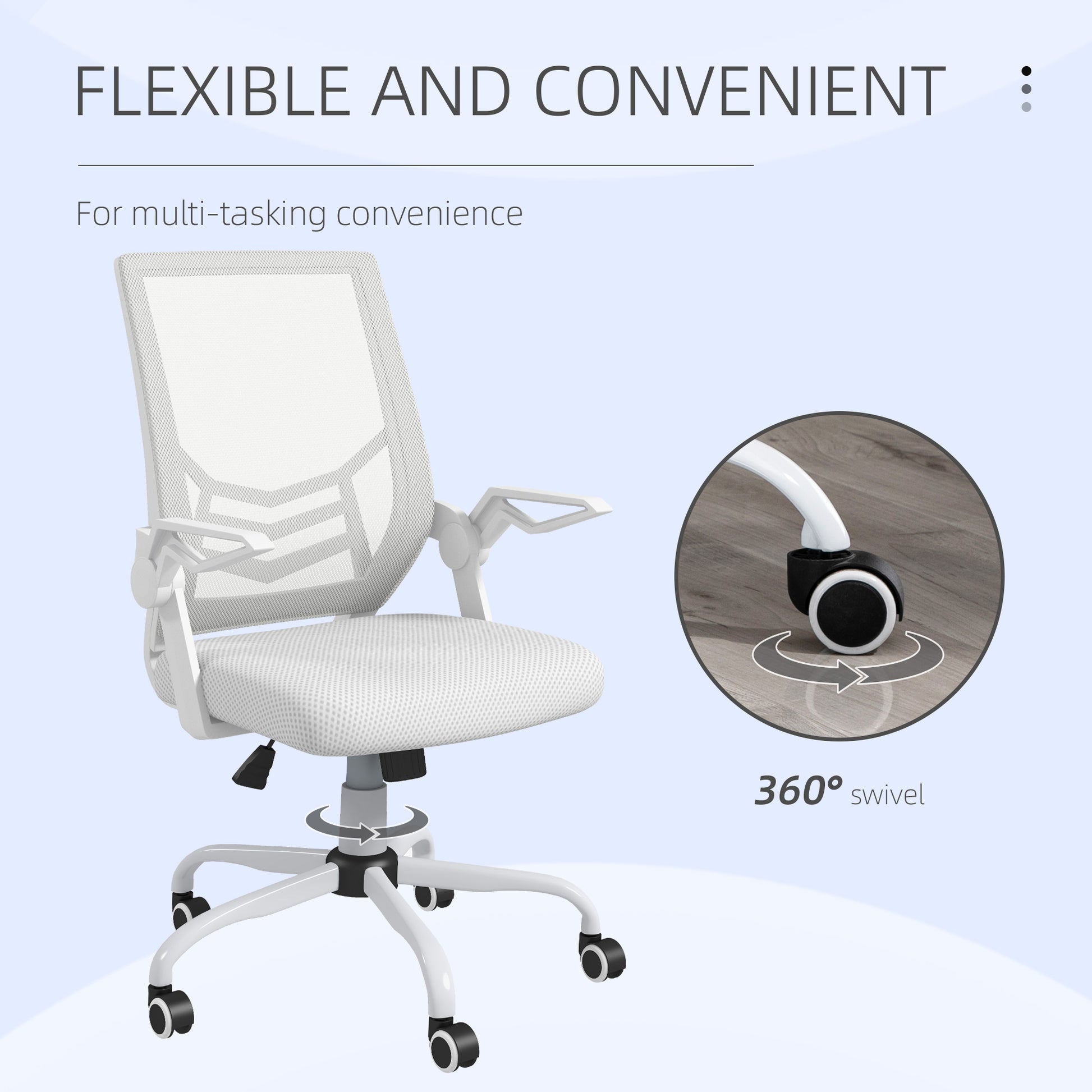 Image for Vinsetto Mesh Office Chair, Computer Desk Chair with Flip-up Armrests, Lumbar Back Support and Swivel Wheels, White