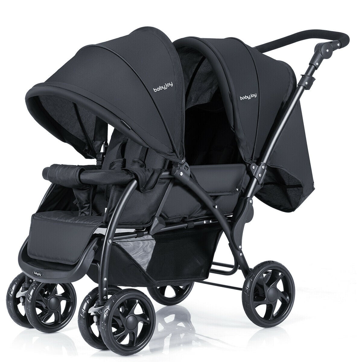 Double Pushchair with Adjustable Backrest and Sunshade Black  Lifestyle  Closeup
