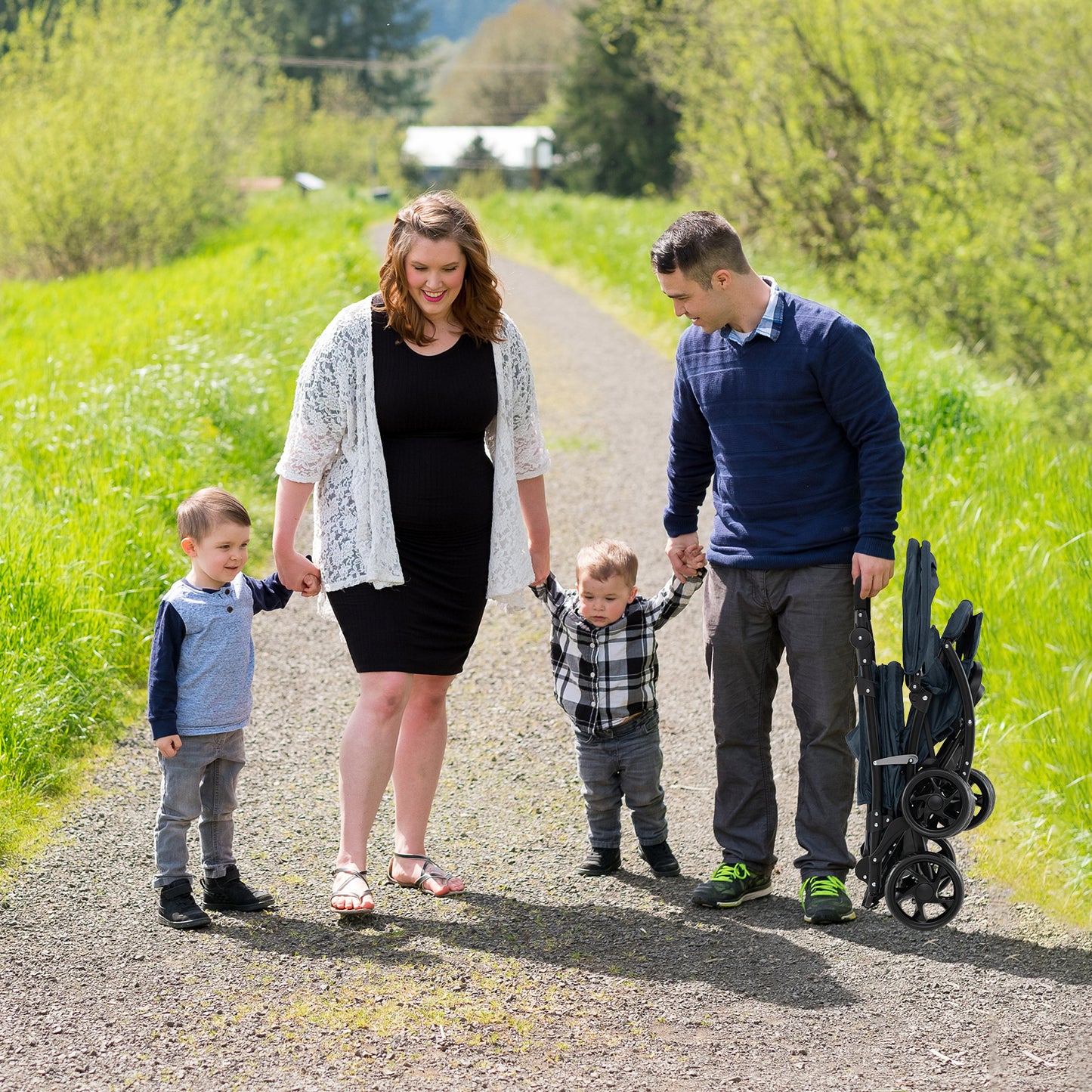 Double_Pushchair_with_Adjustable_Backrest_and_Sunshade_Blue_Lifestyle_Family_Foldable