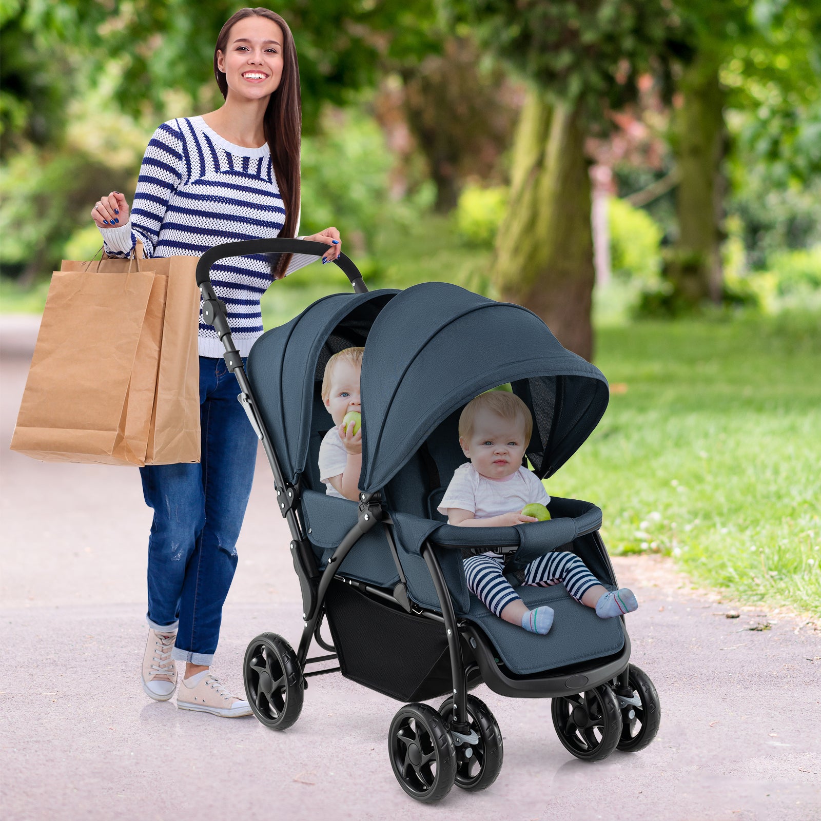 Double_Pushchair_with_Adjustable_Backrest_and_Sunshade_Blue_Lifestyle_mom