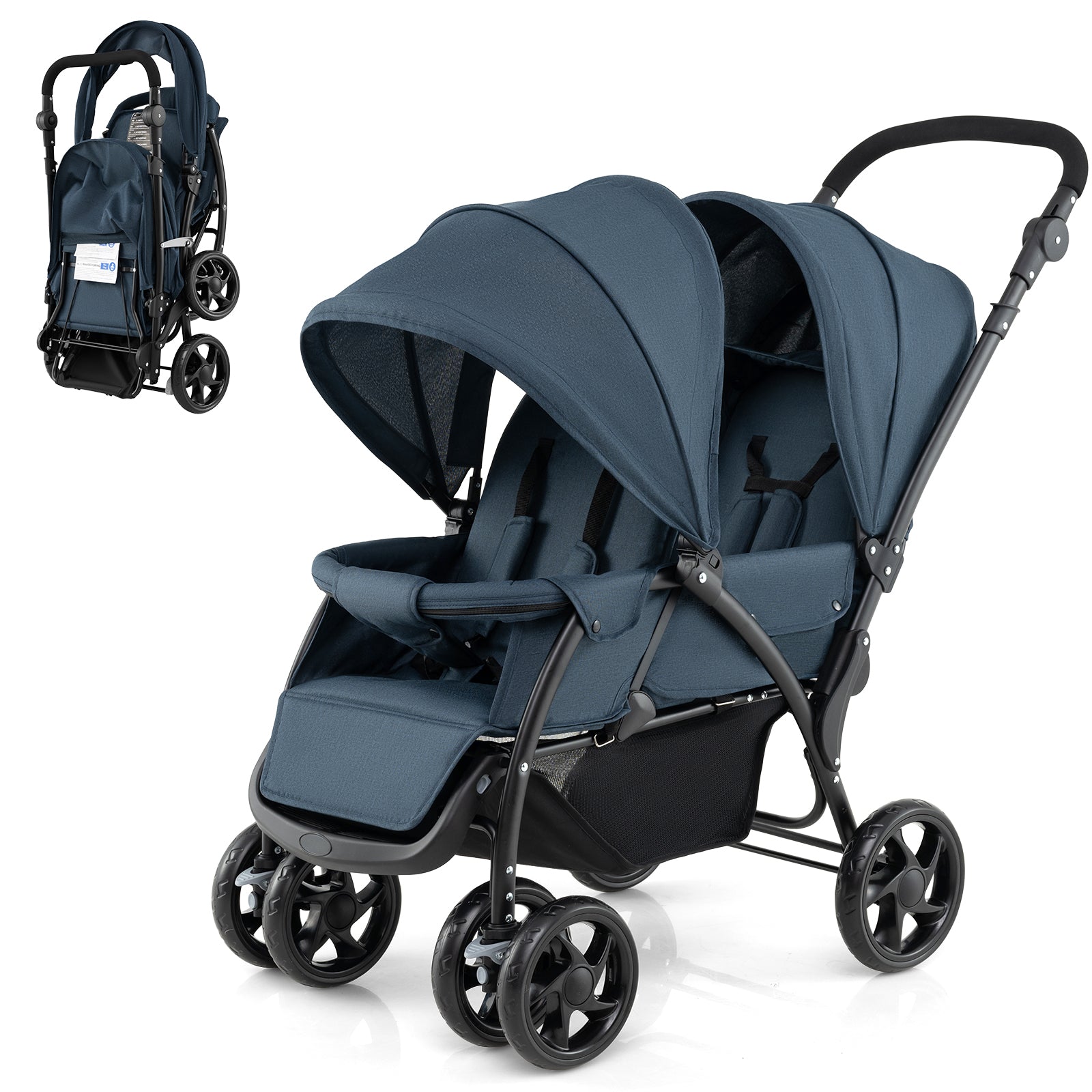 Double_Pushchair_with_Adjustable_Backrest_and_Sunshade_Blue_Main_Folded