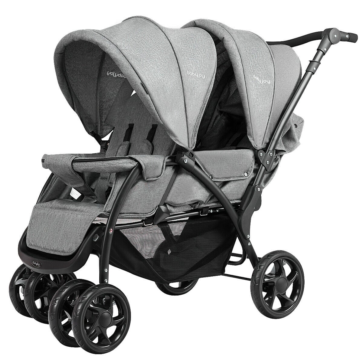 Double Pushchair with Adjustable Backrest and Sunshade Grey Foldable Both sides, Low weight   Main