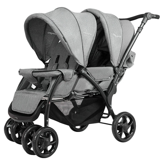 Double Pushchair with Adjustable Backrest and Sunshade Grey Main