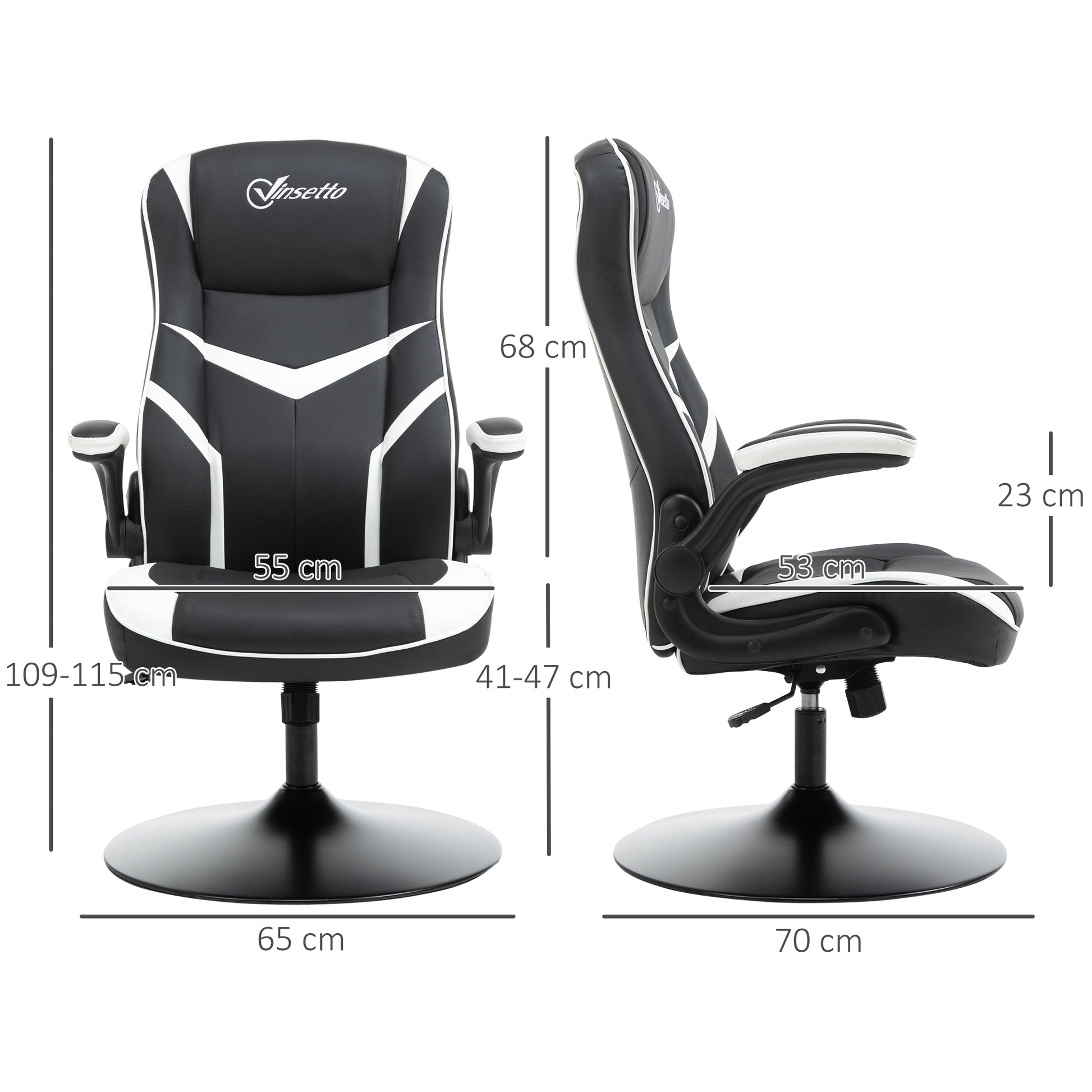 Image for Vinsetto Gaming Chair Ergonomic Computer Chair Home Office Desk Swivel Chair w/ Adjustable Height Pedestal Base PVC Leather, Black & White