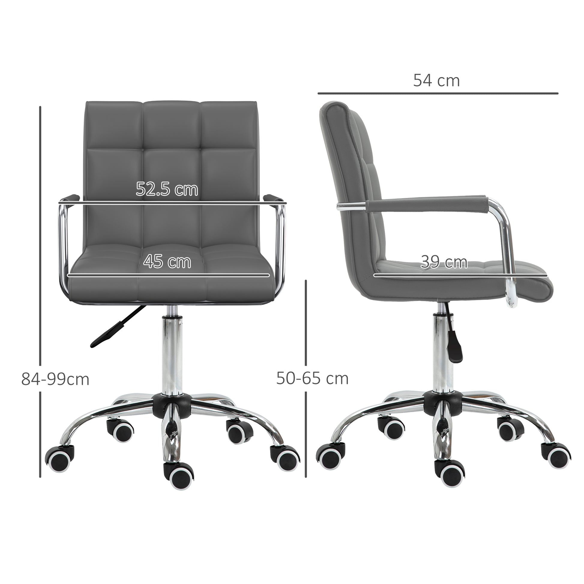 Image for Vinsetto Mid Back PU Leather Home Office Desk Chair Swivel Computer Chair with Arm, Wheels, Adjustable Height, Grey