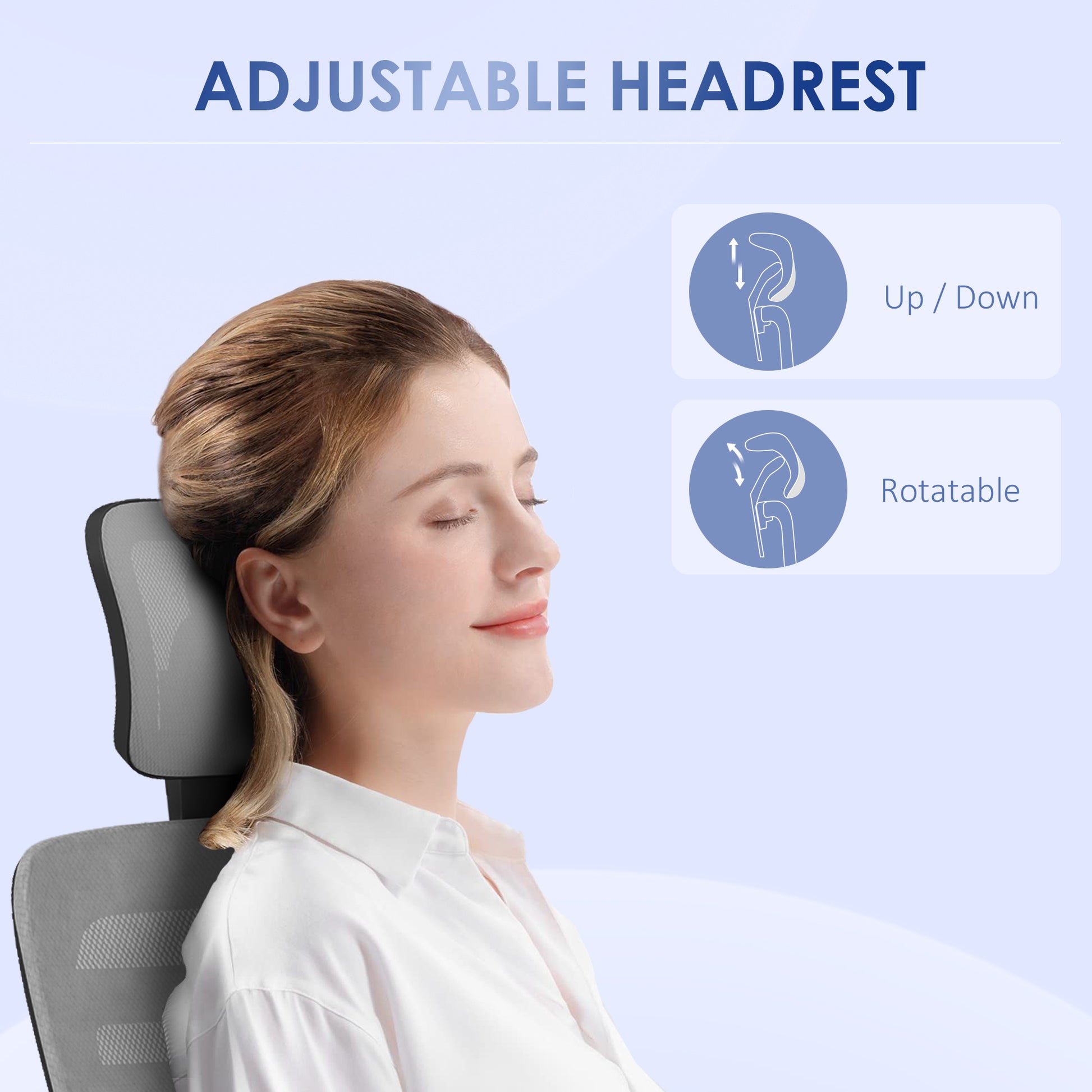 Image for Vinsetto Ergonomic Office Chair, Mesh Desk Chair with Rotatable Headrest, Lumbar Back Support, Armrest, Grey