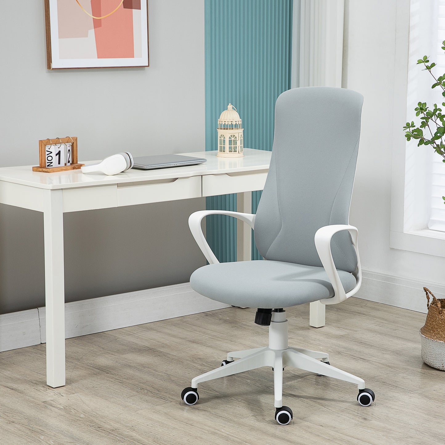 Image for Vinsetto High-Back Office Chair, Elastic Desk Chair with Armrests, Tilt Function, Adjustable Seat Height, Light Grey