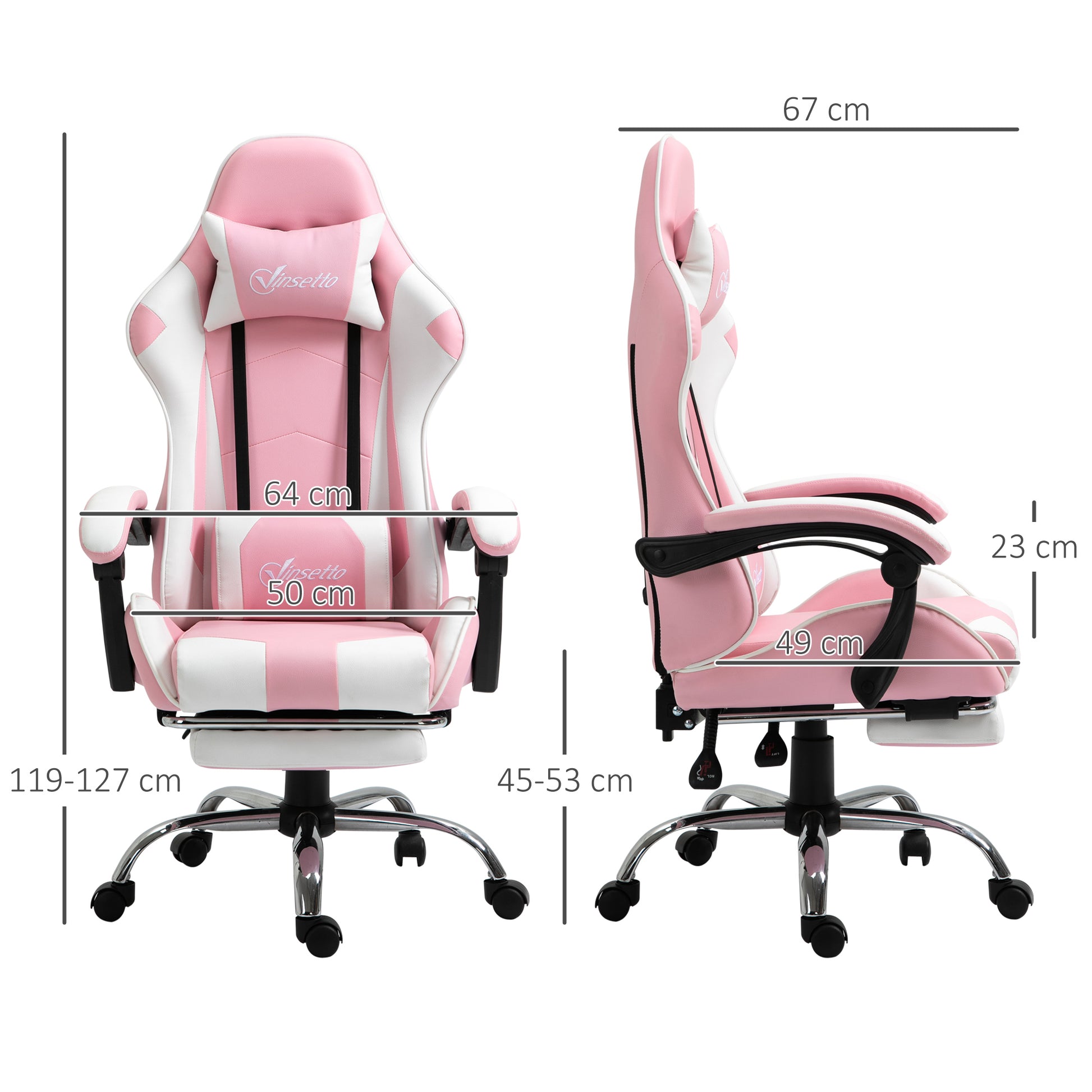 Image for Vinsetto Racing Gaming Chair with Lumbar Support, Head Pillow, Swivel Wheels, High Back Recliner Gamer Desk Chair for Home Office, Pink