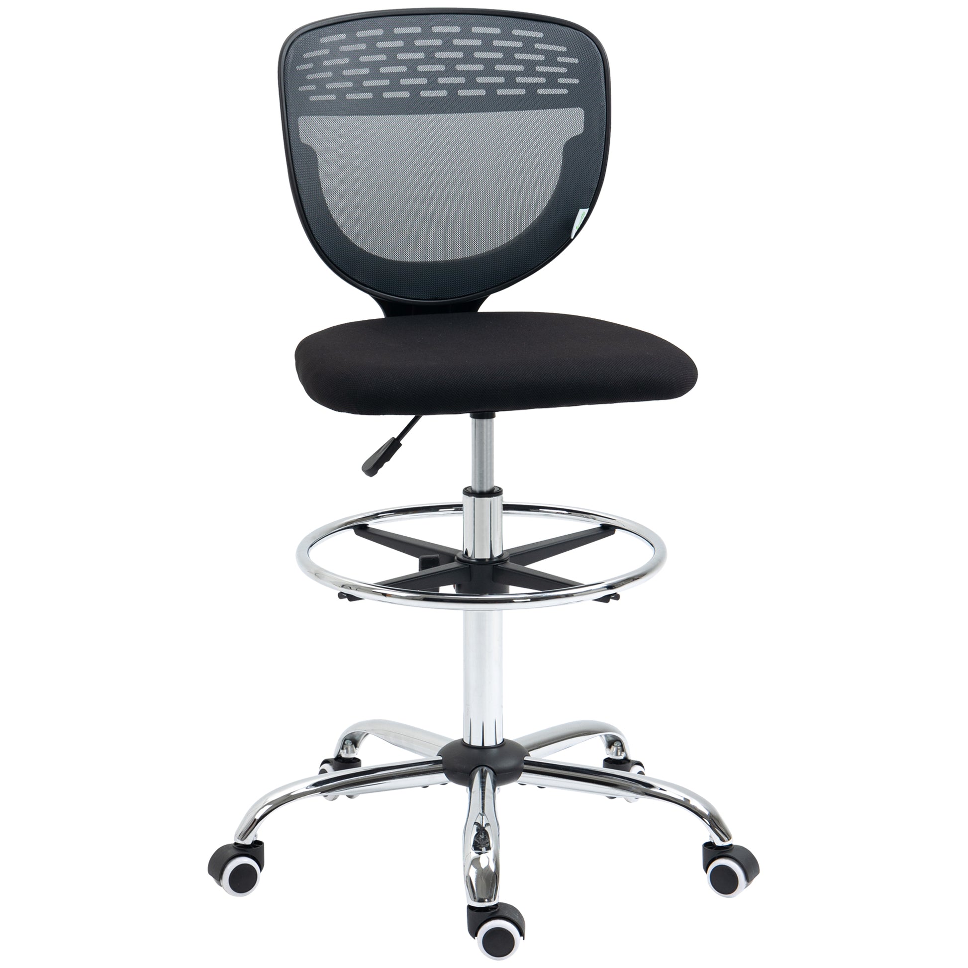 Image for Vinsetto Drafting Chair, Swivel Office Draughtsman Chair, Mesh Standing Desk Chair with Lumbar Support, Adjustable Foot Ring, Armless, Grey