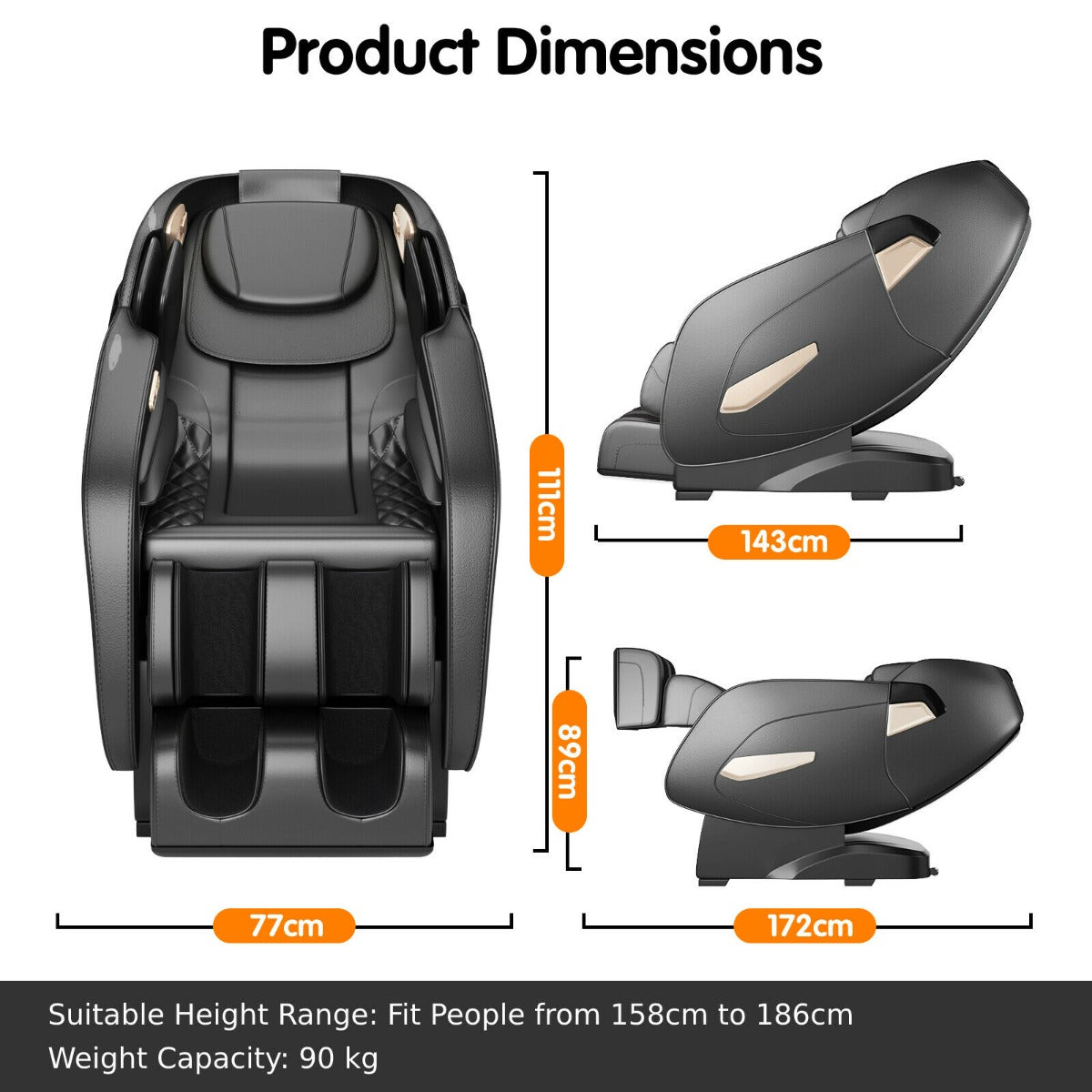 Electric Shiatsu Massage Chair Black Dimensions