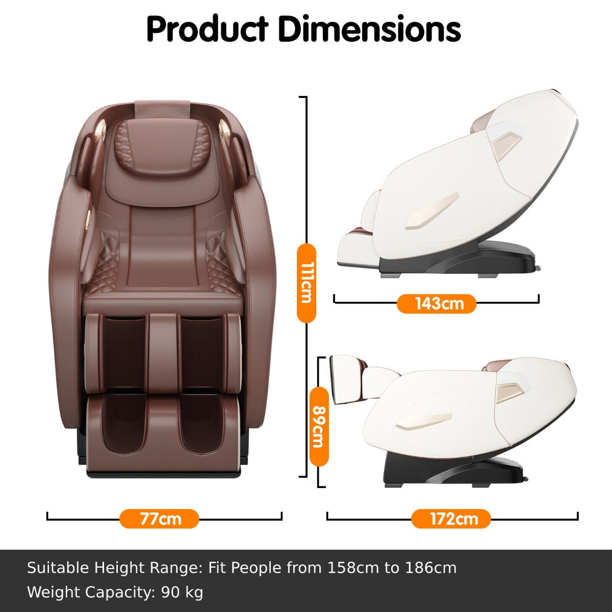 Electric Shiatsu Massage Chair Brown Dimensions