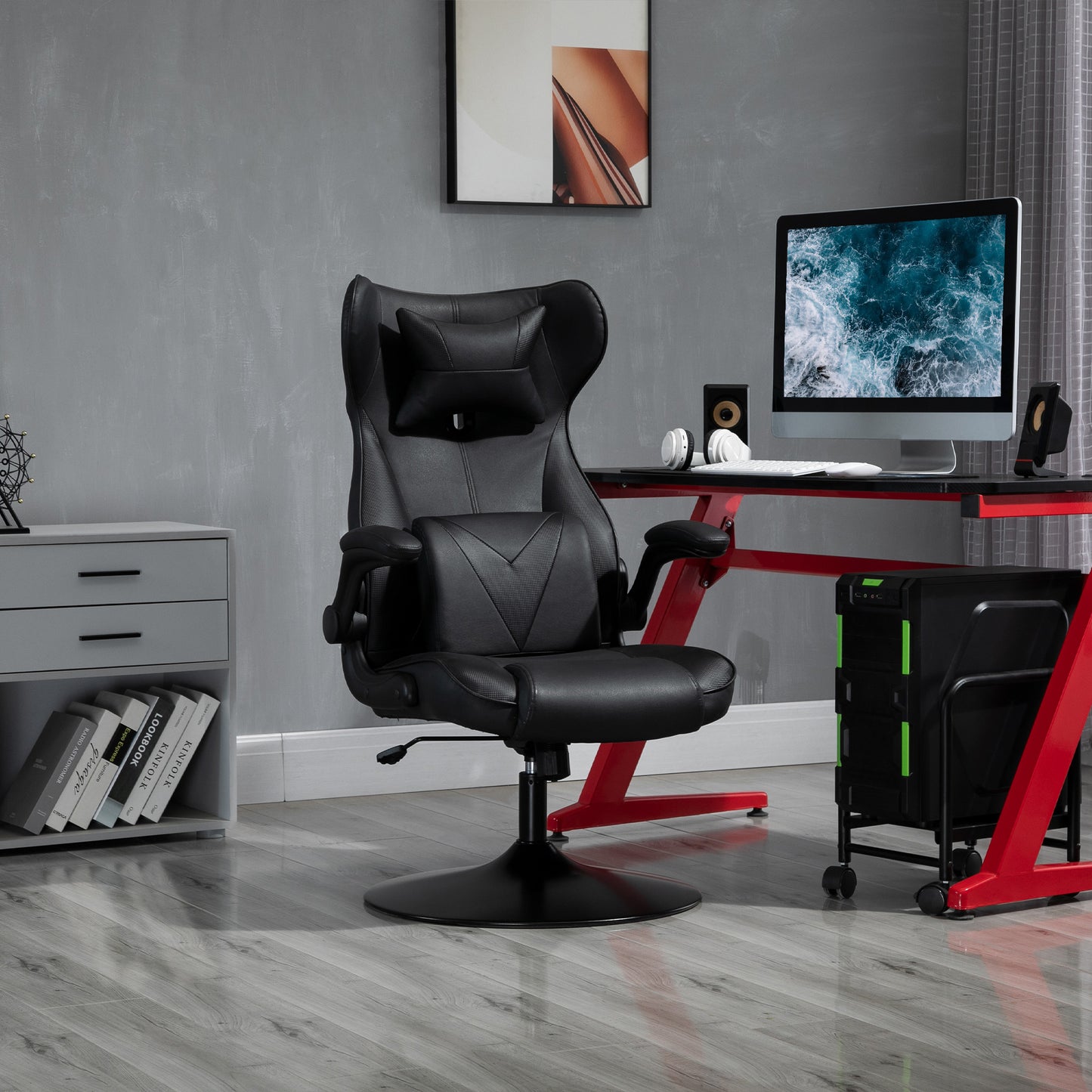 Image for Vinsetto Video Game Chair with Lumbar Support, Racing Style Home Office Chair, Computer Chair with Swivel Base, Flip-up Armrest and Headrest, Black