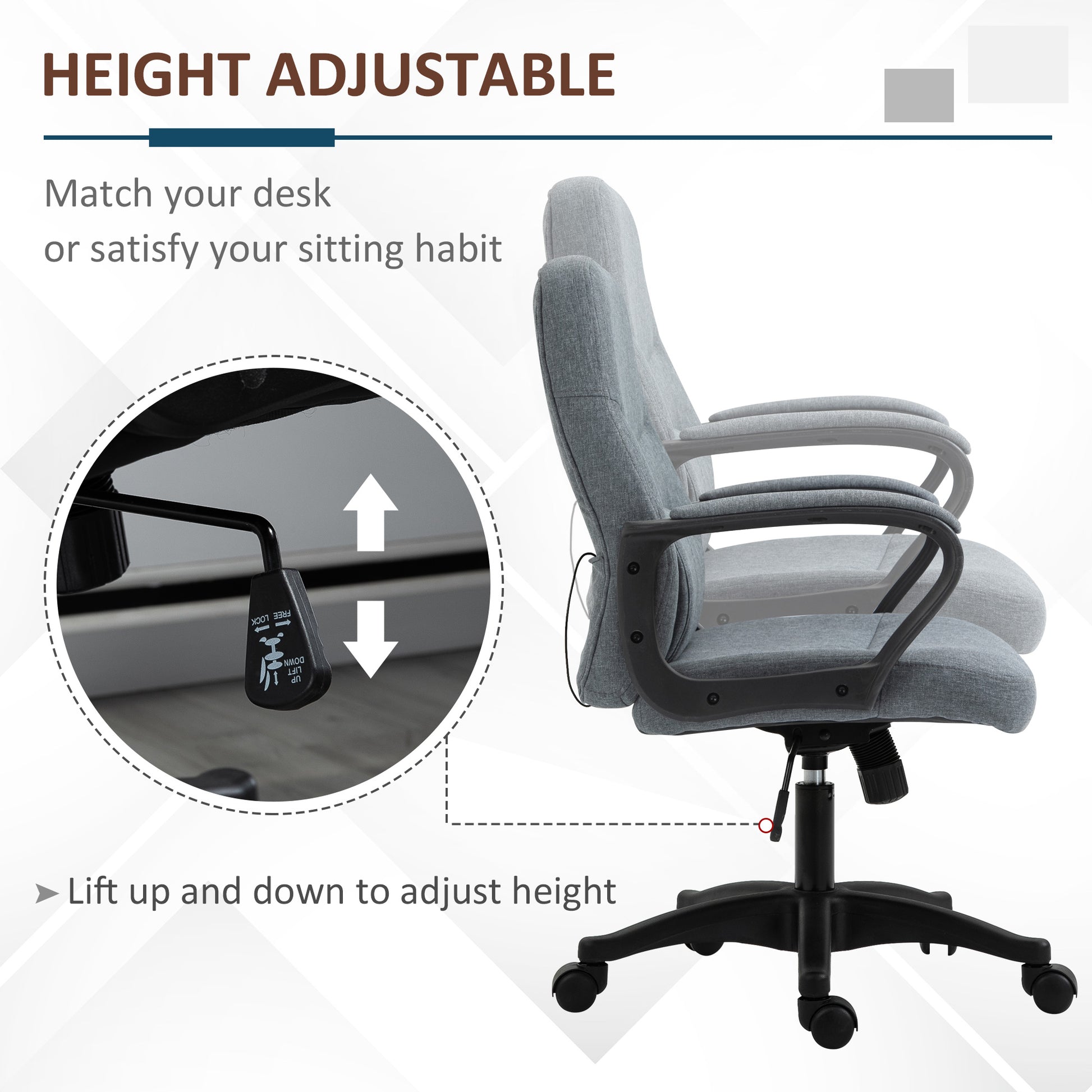 Image for Vinsetto Office Chair with Massager Lumbar High Back Ergonomic Support Office 360° Swivel Chairs Adjustable Height Backrest Grey