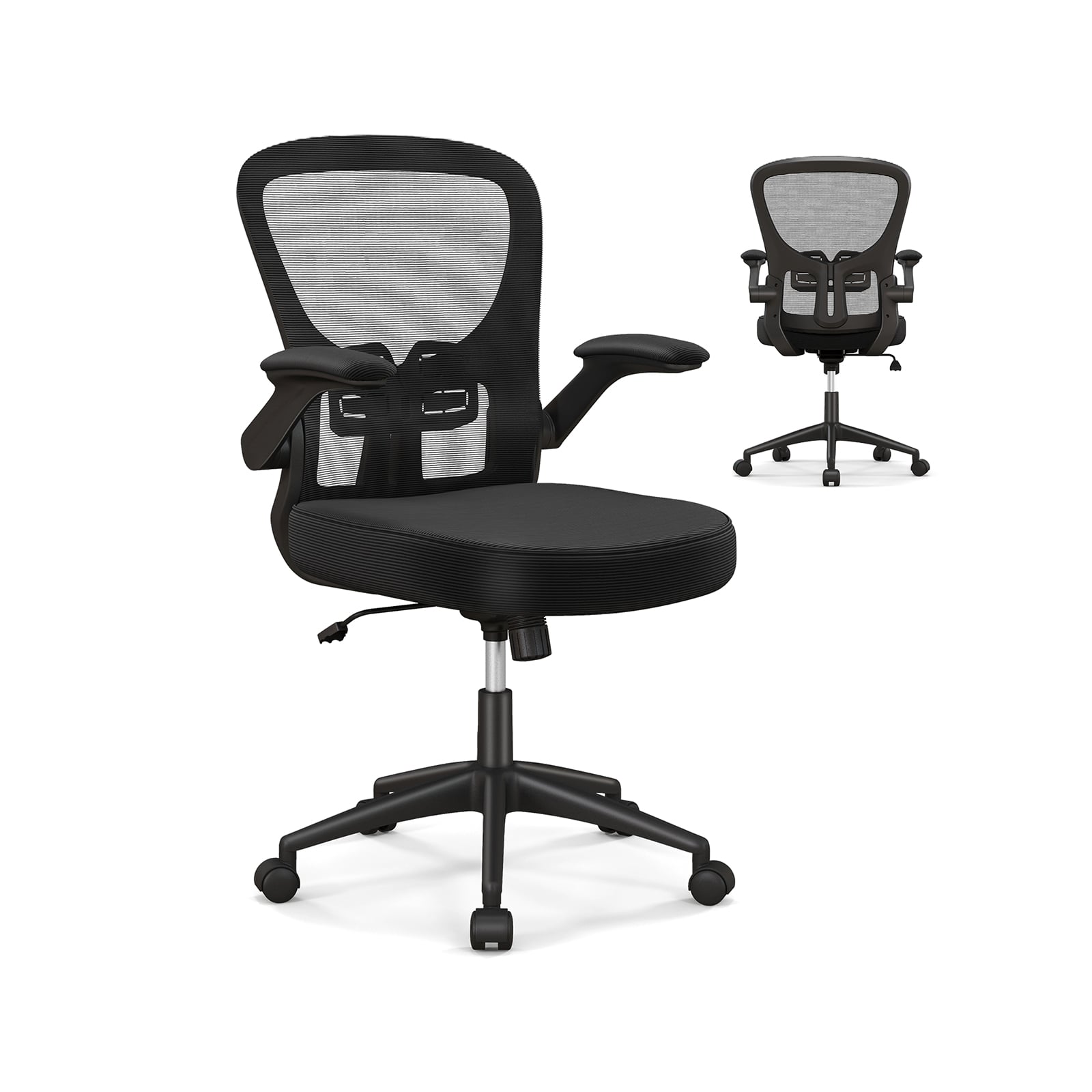 Ergonomic_Office_Chair_Adjustable_Swivel_Mesh_Task_Chair_with_Flip_Up_Armrests provides Stable Movement with strong base and smooth wheels ensure safety and mobility