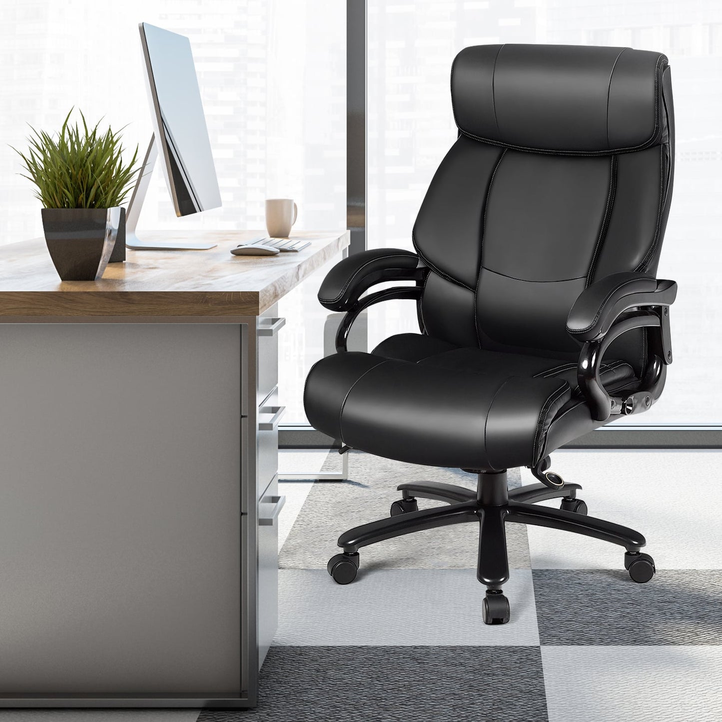 Ergonomic Office Chair with Padded Armrests and Adjustable Height-Black Office Lifestyle