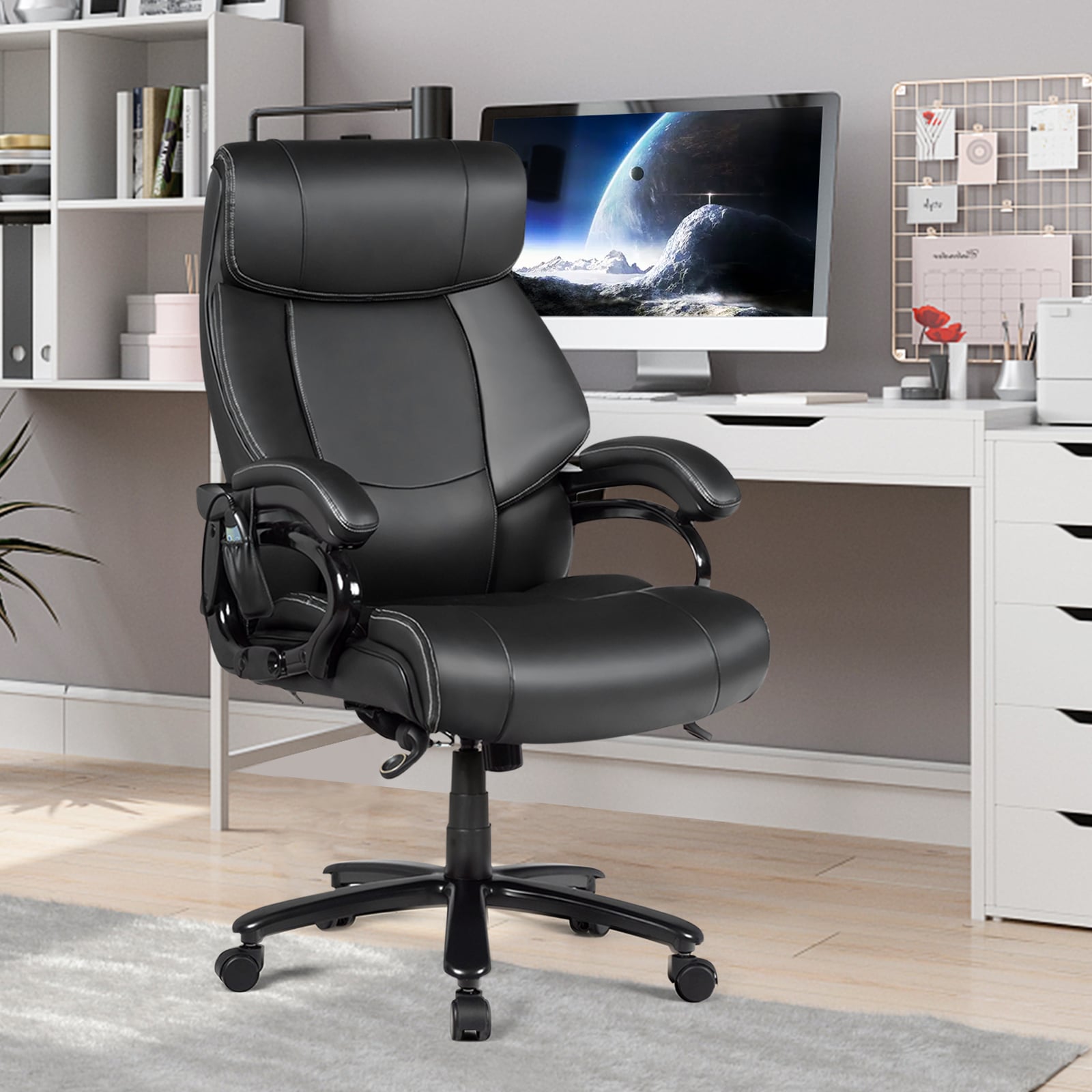 Ergonomic Office Chair with Padded Armrests and Adjustable Height in Black colour used in office setting
