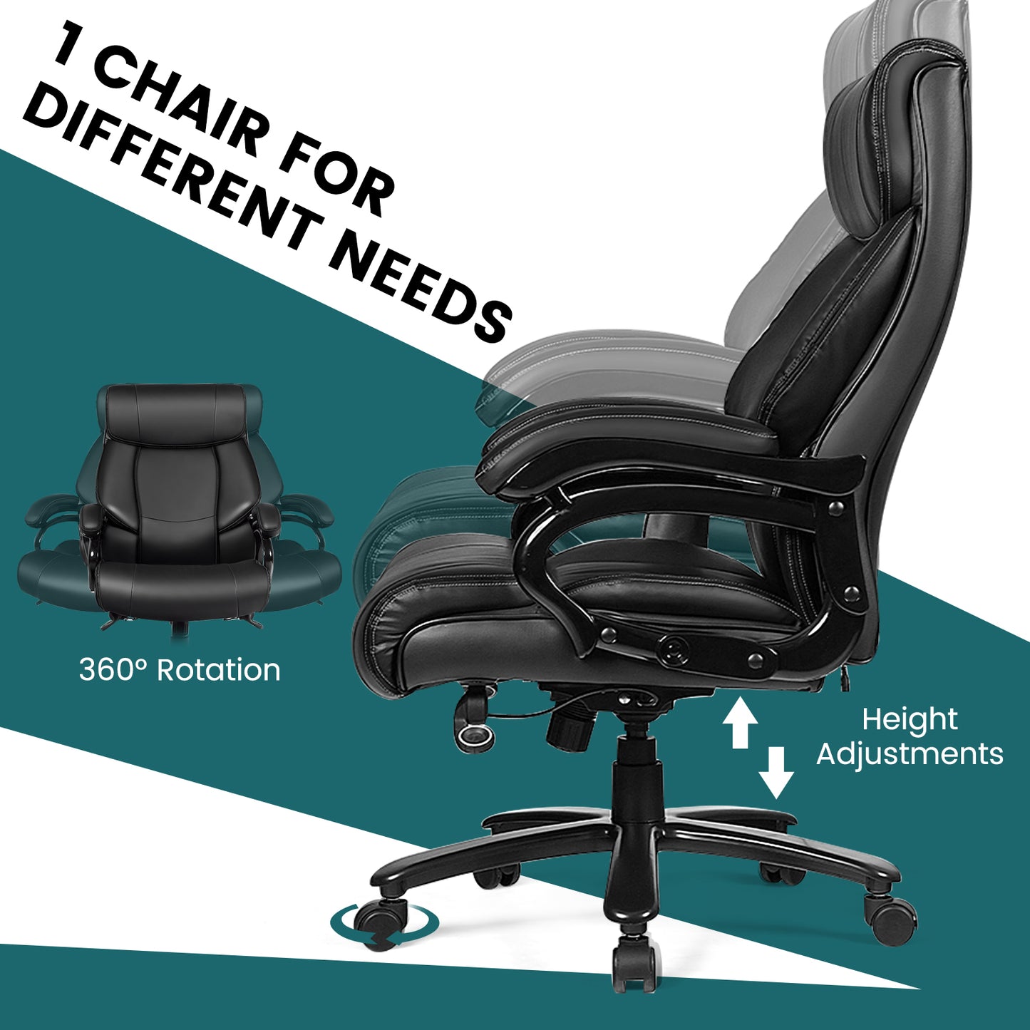 Ergonomic Office Chair with Padded Armrests and Adjustable Height-Black 360 rotation and height adjustment