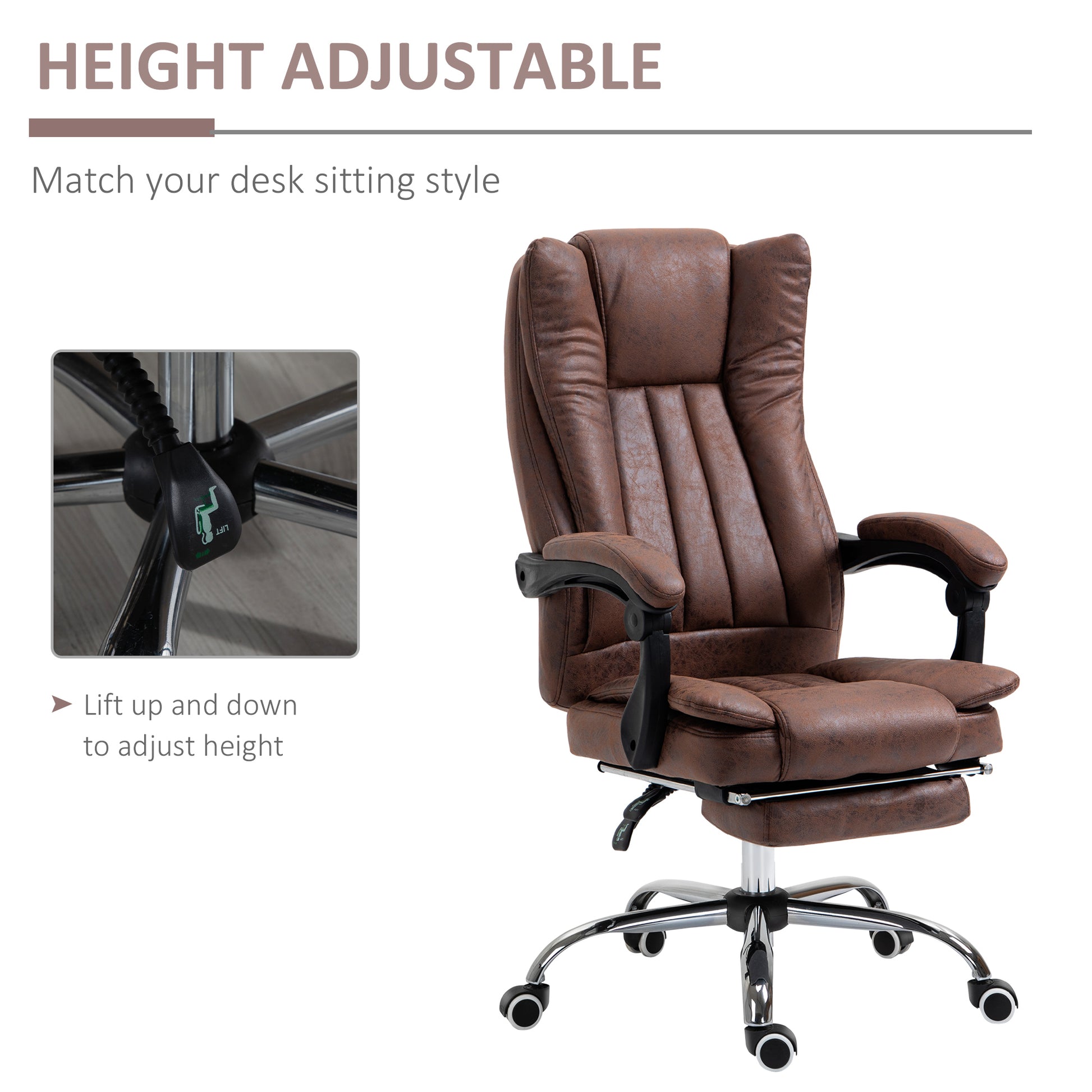 Image for Vinsetto Ergonomic Desk Chair Home Office Chair with Reclining Function Armrests Swivel Wheels Footrest Brown