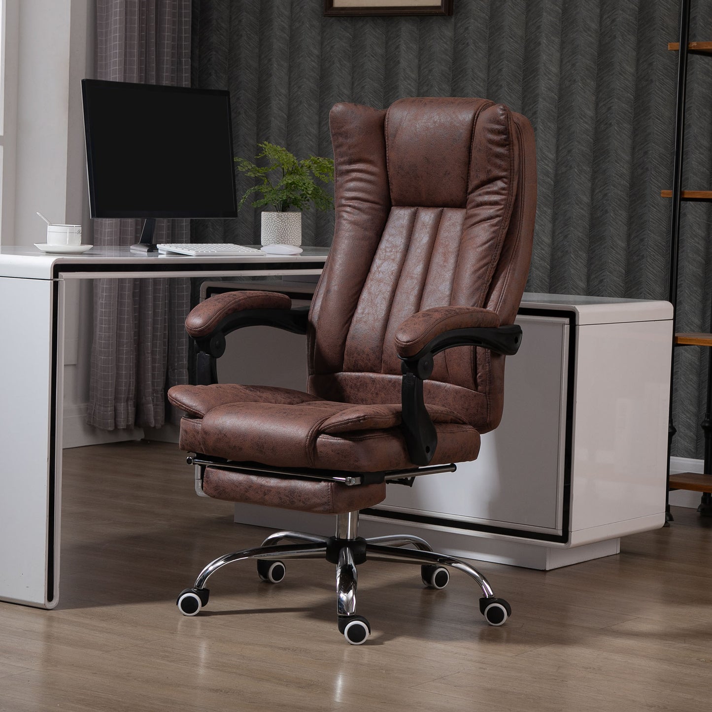 Image for Vinsetto Ergonomic Desk Chair Home Office Chair with Reclining Function Armrests Swivel Wheels Footrest Brown