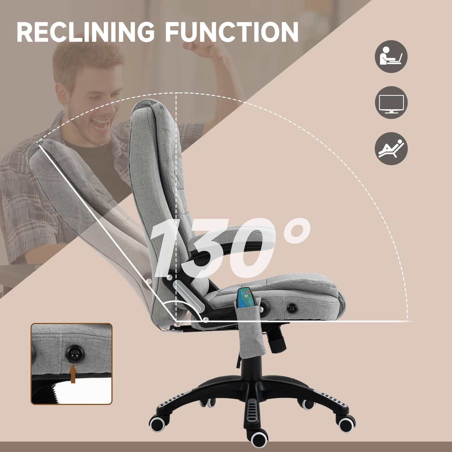 Image for Vinsetto Office Chair with Massager High Back Ergonomic Design with Heated Padded and 360° Swivel Base for Home Office, Gaming, Light Grey