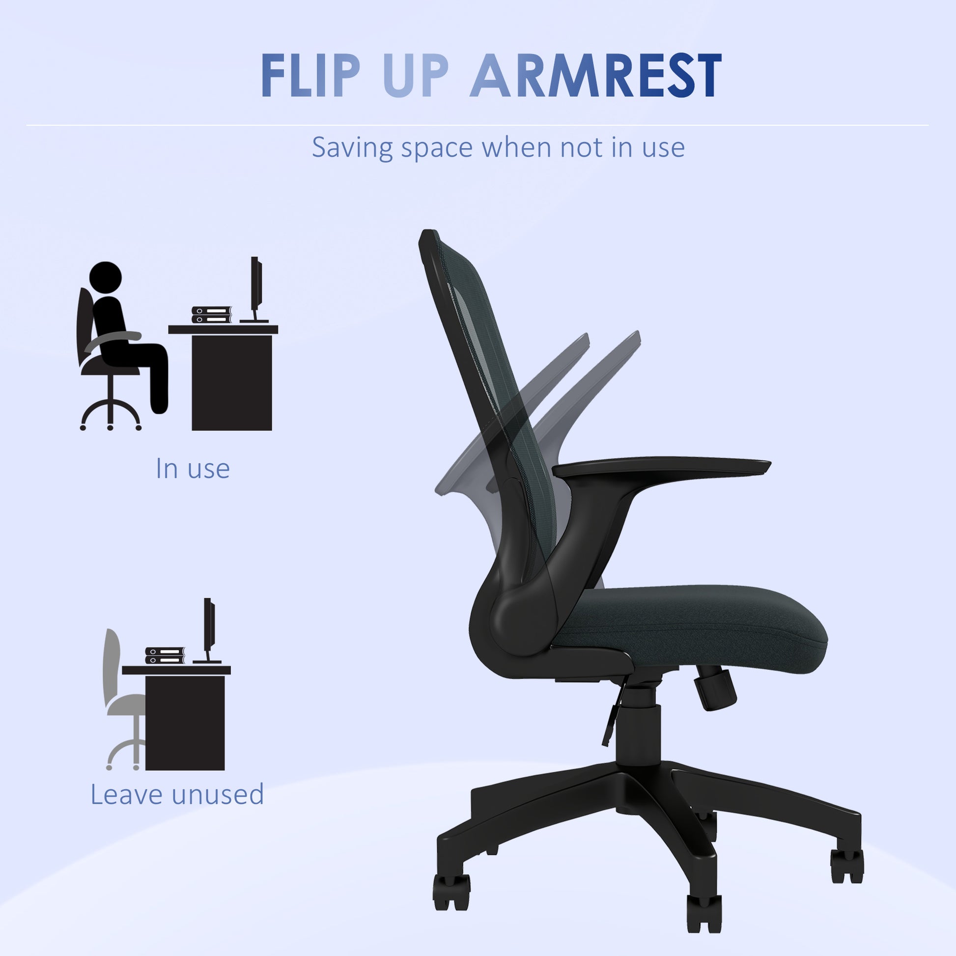 Image for Vinsetto Ergonomic Office Chair, Mesh Desk Chair with Flip-up Armrest, Lumbar Back Support, Swivel Wheels, Grey