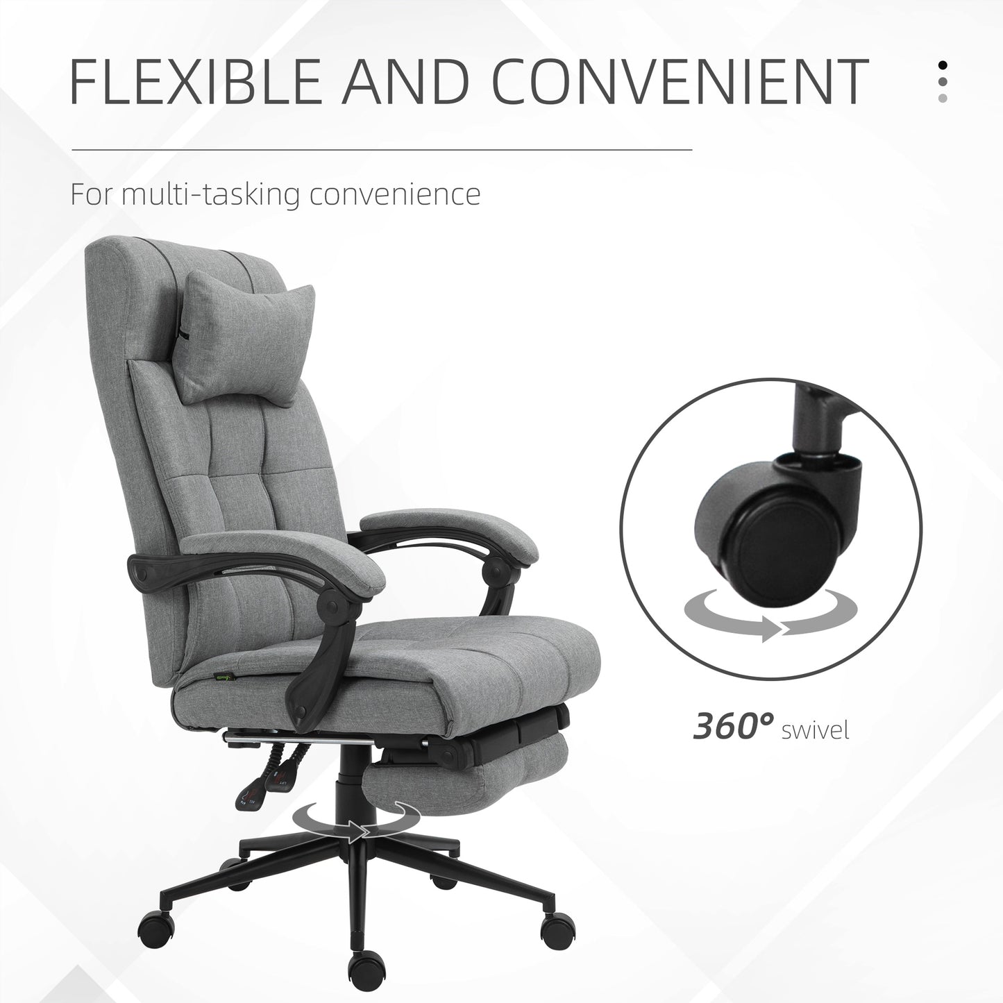 Image for Vinsetto Office Chair with Footrest Ergonomic Office Chair with Armrests Lumber Support and Headrest Light Grey