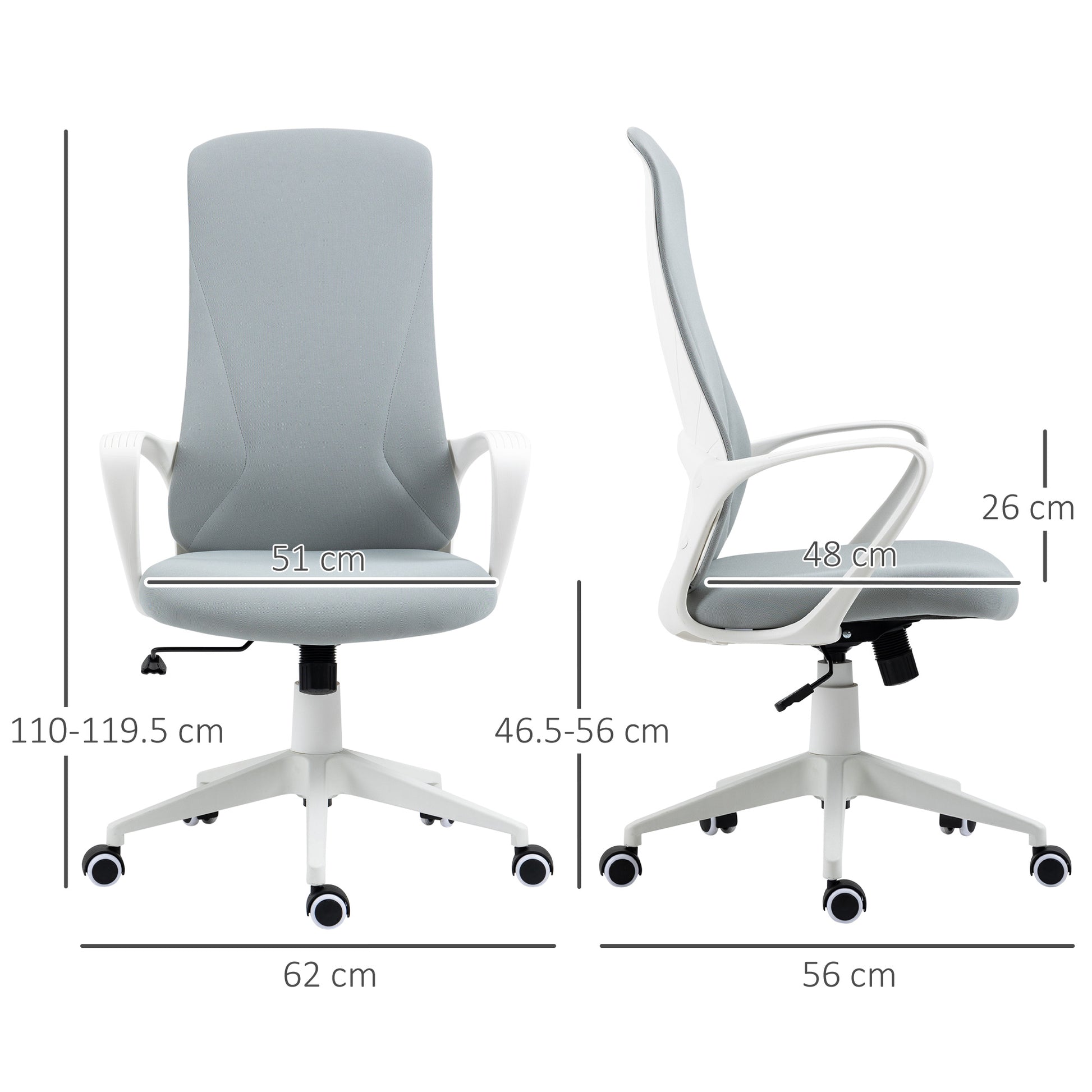 Image for Vinsetto High-Back Office Chair, Elastic Desk Chair with Armrests, Tilt Function, Adjustable Seat Height, Light Grey