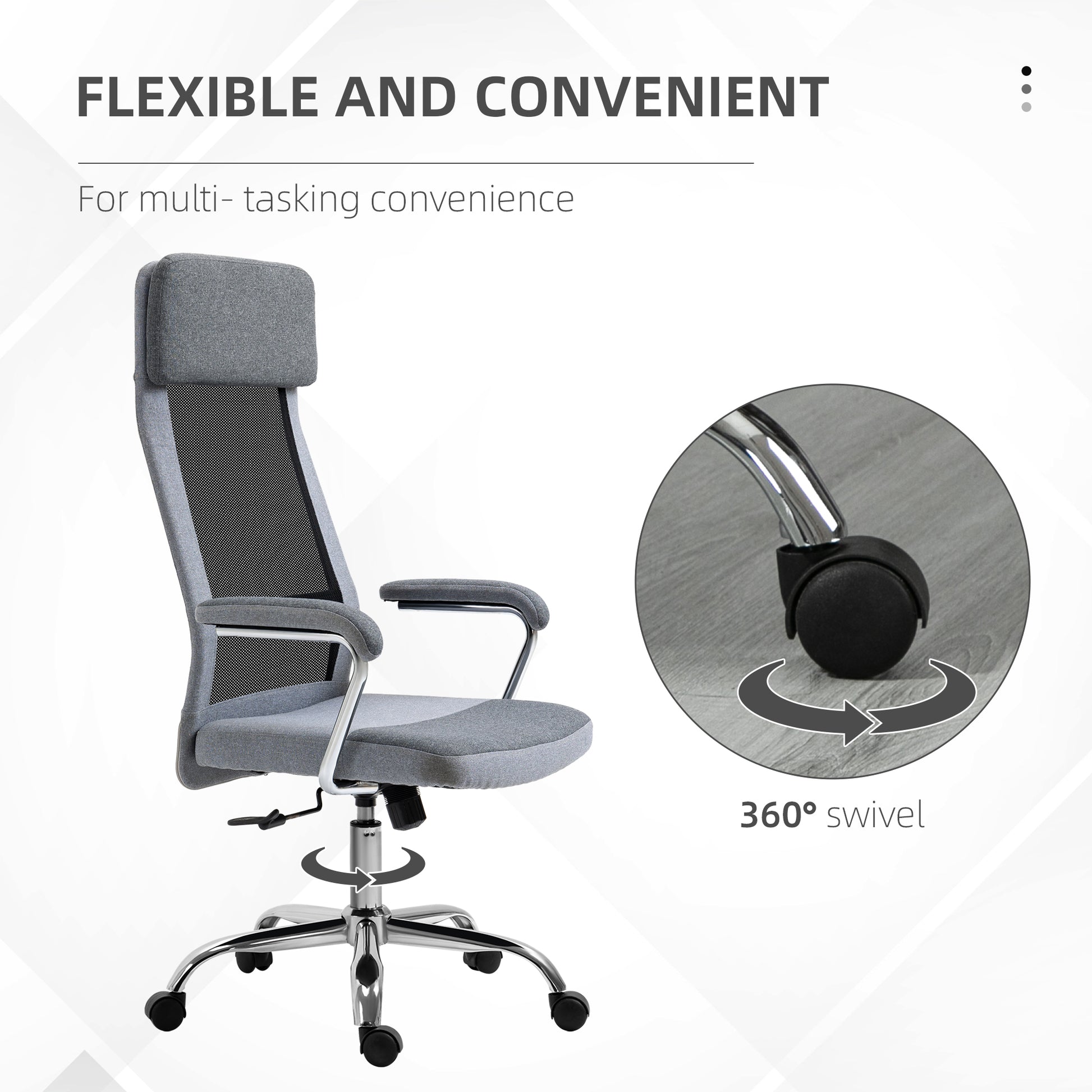 Image for Vinsetto Office Chair Linen-Feel Mesh Fabric High Back Swivel Computer Task Desk Chair for Home with Arm, Wheels, Grey