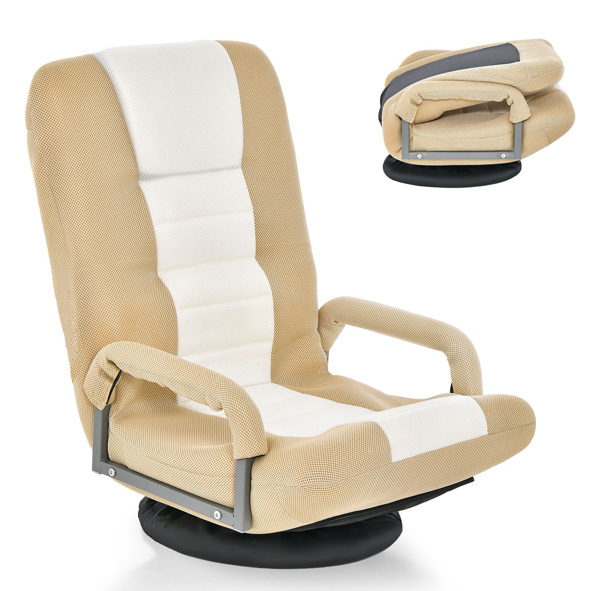 Costway 360-Degree Swivel Gaming Floor Chair With Foldable Adjustable Backrest Grey Costway 360-Degree Swivel Gaming Floor Chair With Foldable Adjustable Backrest Grey