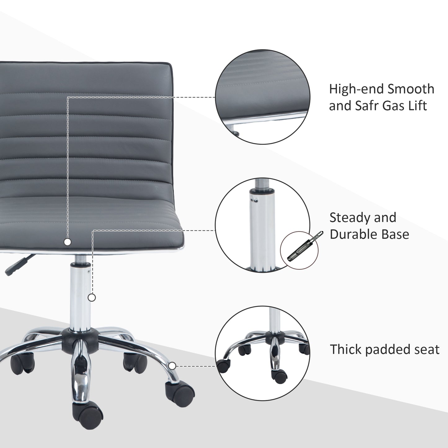 Image for Vinsetto Adjustable Swivel Office Chair with Armless Mid-Back in PU Leather and Chrome Base - Dark Grey