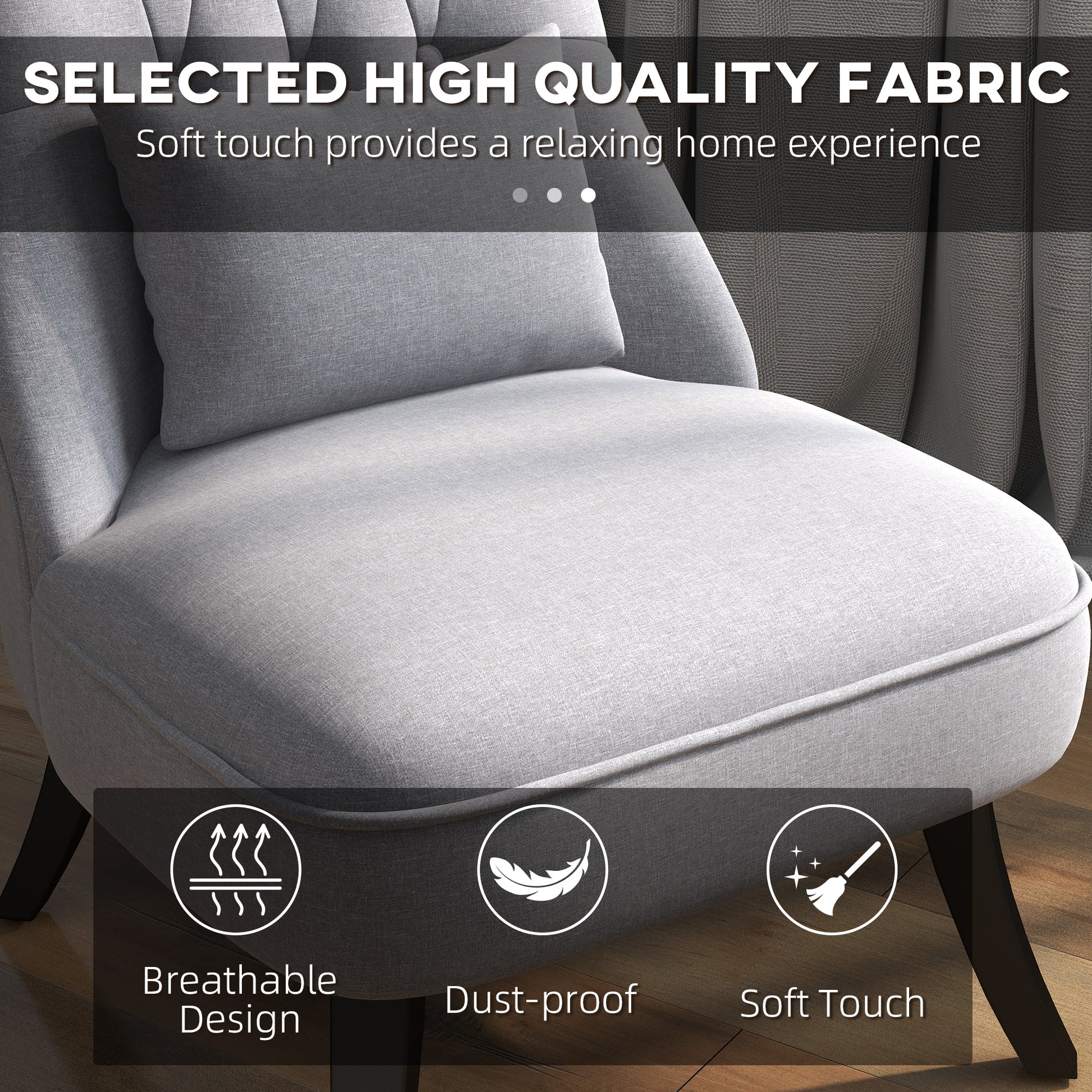 HOMCOM Tub Chair, Armless Single Sofa, Modern Button Tufted Armchair, Upholstered Linen Fabric Longue Accent Chair for Living Room, Bedroom, Set of 2 - ChairwayUK
