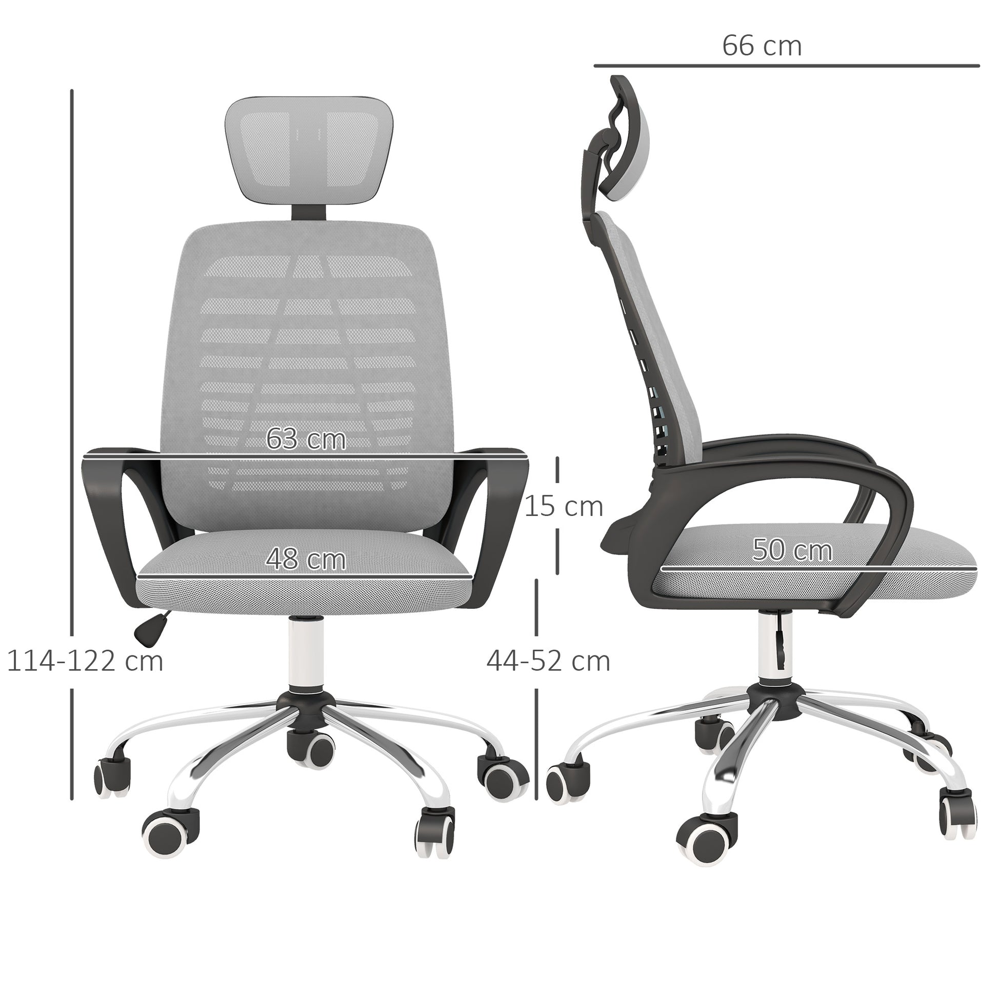 Image for Vinsetto Ergonomic Office Chair, Mesh Desk Chair with Rotatable Headrest, Lumbar Back Support, Armrest, Grey