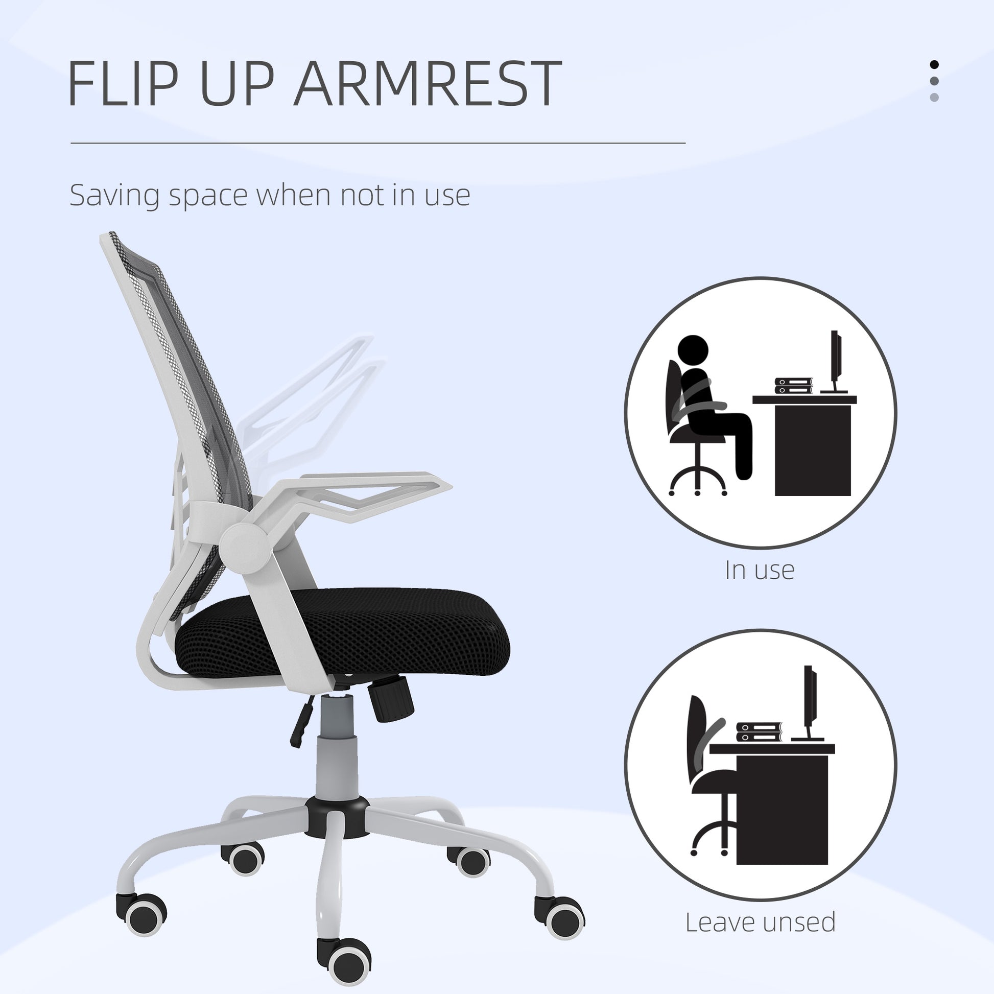 Image for Vinsetto Mesh Office Chair, Computer Desk Chair with Flip-up Armrests, Lumbar Back Support and Swivel Wheels, Black