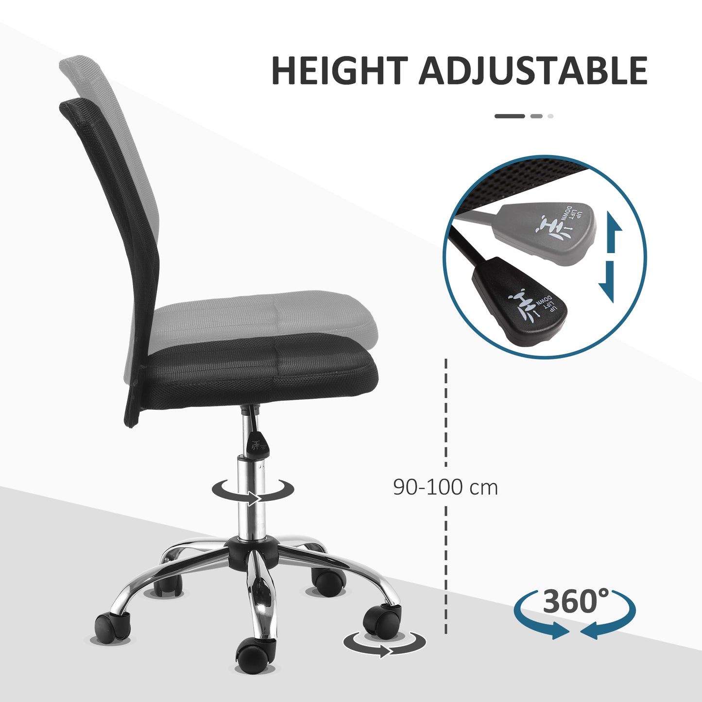 Image for Vinsetto Home Office Mesh Task Chair Ergonomic Armless Mid Back Height Adjustable with Swivel Wheels, Black