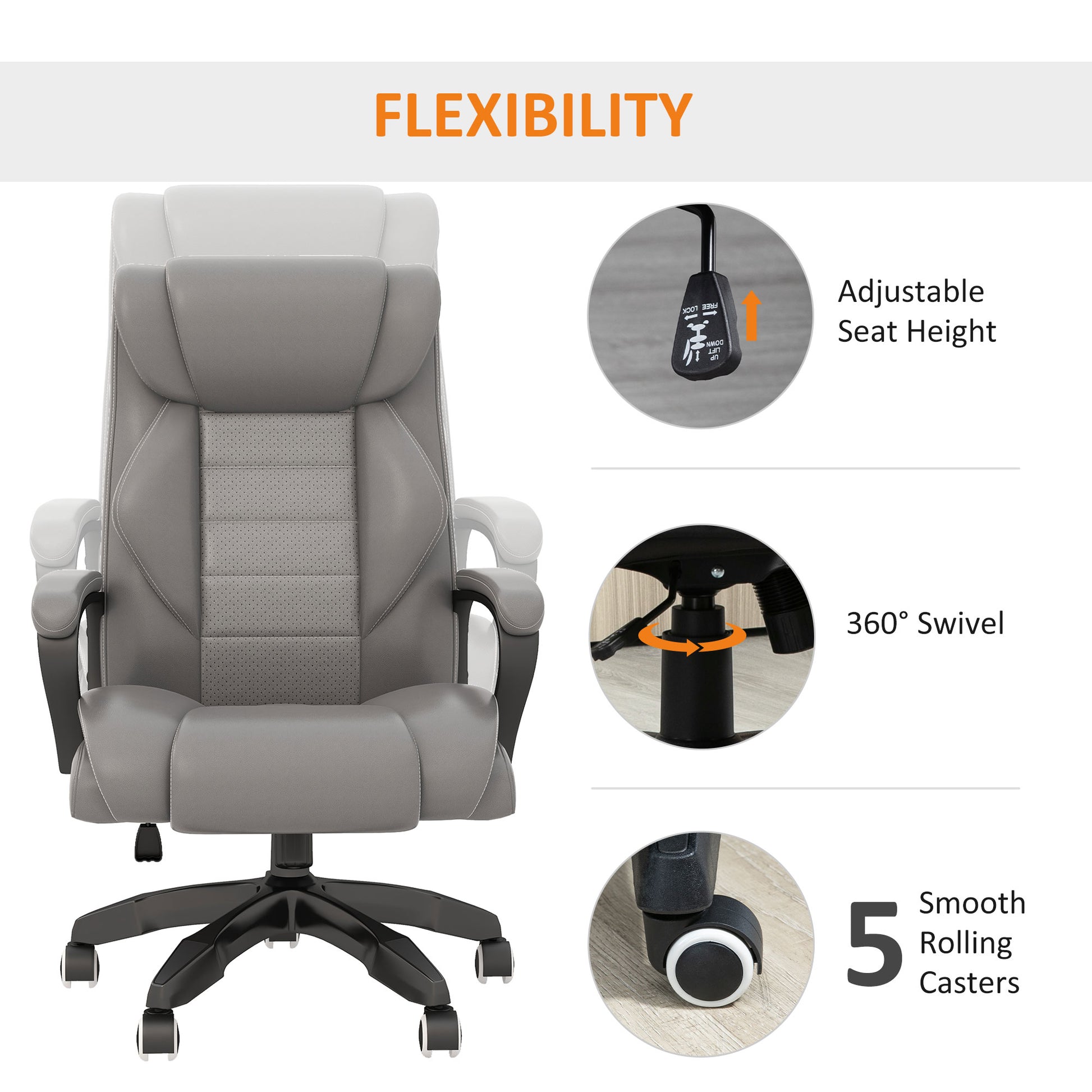 Image for Vinsetto High Back Executive Office Chair 6- Point Vibration Massage Extra Padded Swivel Ergonomic Tilt Desk Seat, Grey