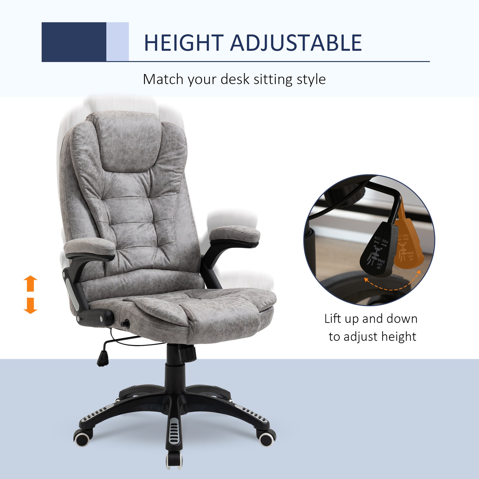 Image for Vinsetto Ergonomic Office Chair Comfortable Desk Chair with Armrests Adjustable Height Reclining and Tilt Function Grey