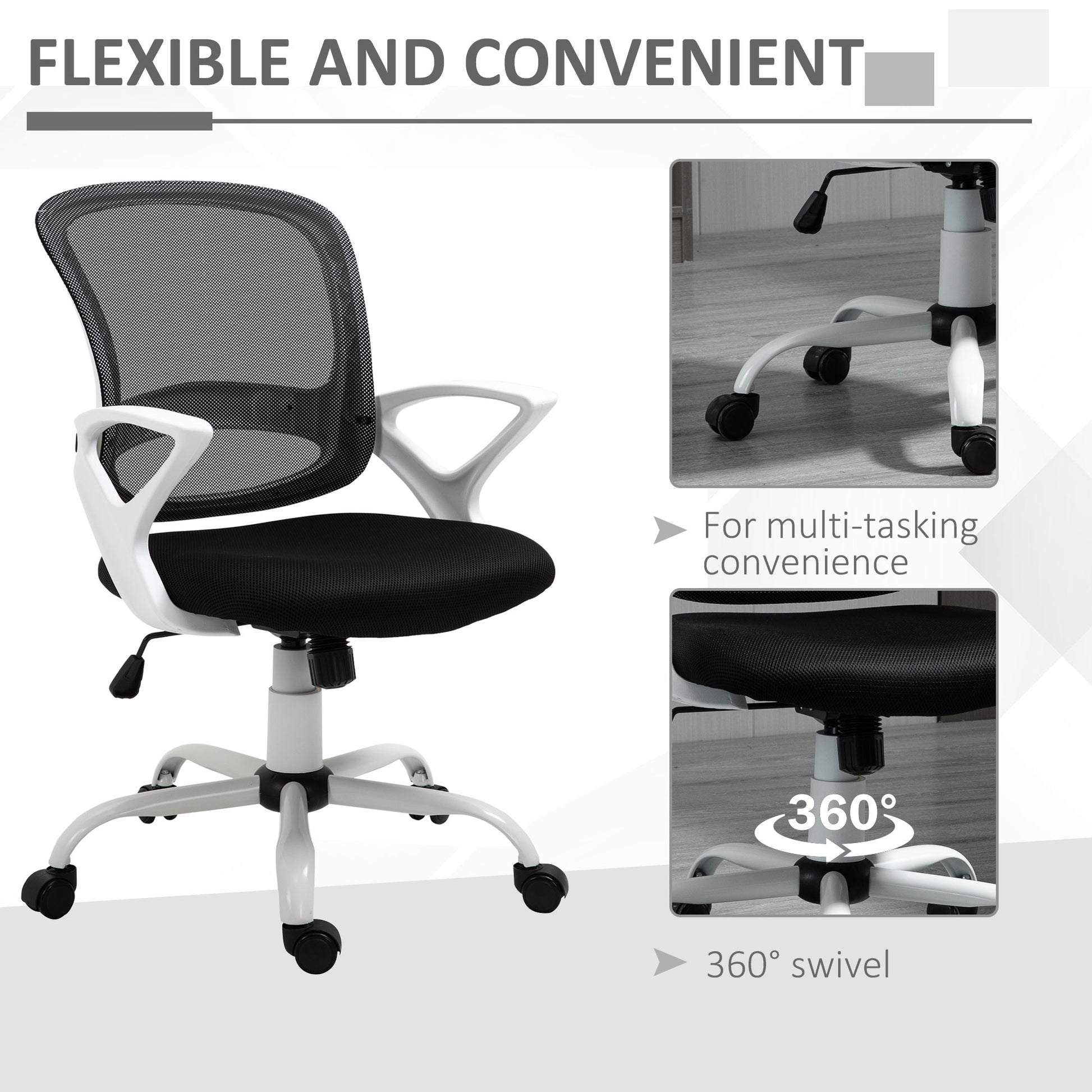 Image for Vinsetto Office Chair Mesh Swivel Desk Chair with Lumbar Back Support Adjustable Height Armrests Black