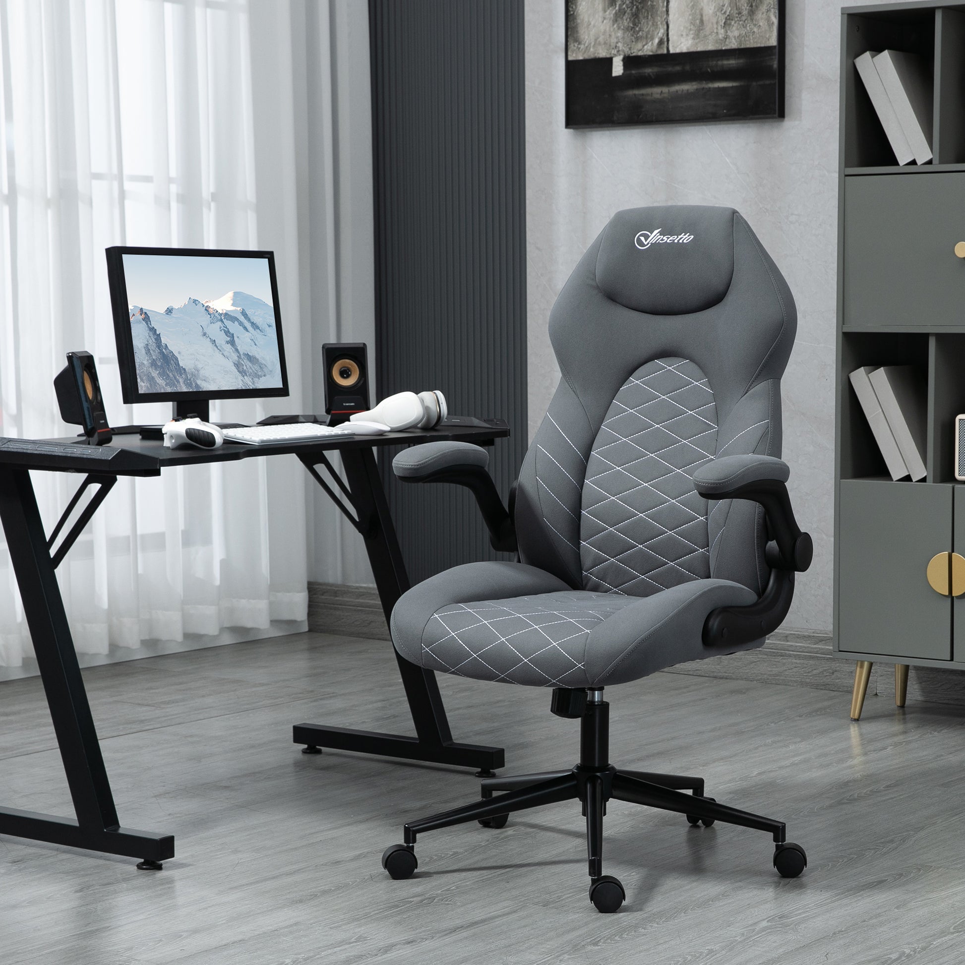 Image for Vinsetto Home Office Desk Chair, Computer Chair with Flip Up Armrests, Swivel Seat and Tilt Function, Dark Grey