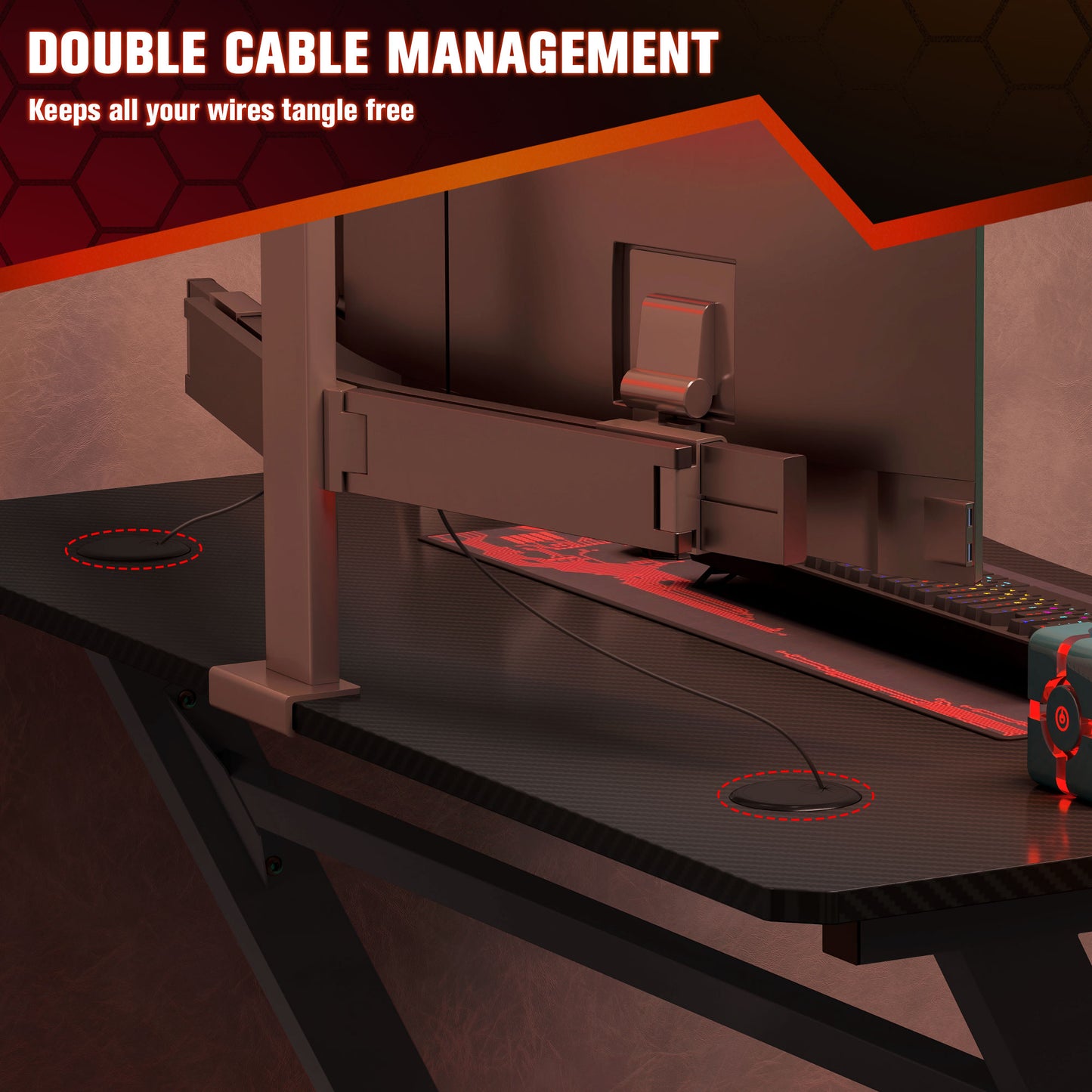 HOMCOM Gaming Desk 120 x 65 cm Steel Frame with Cup Holder, Headphone Hook, Adjustable Feet and Cable Organiser, Home Office Computer Table, Black back