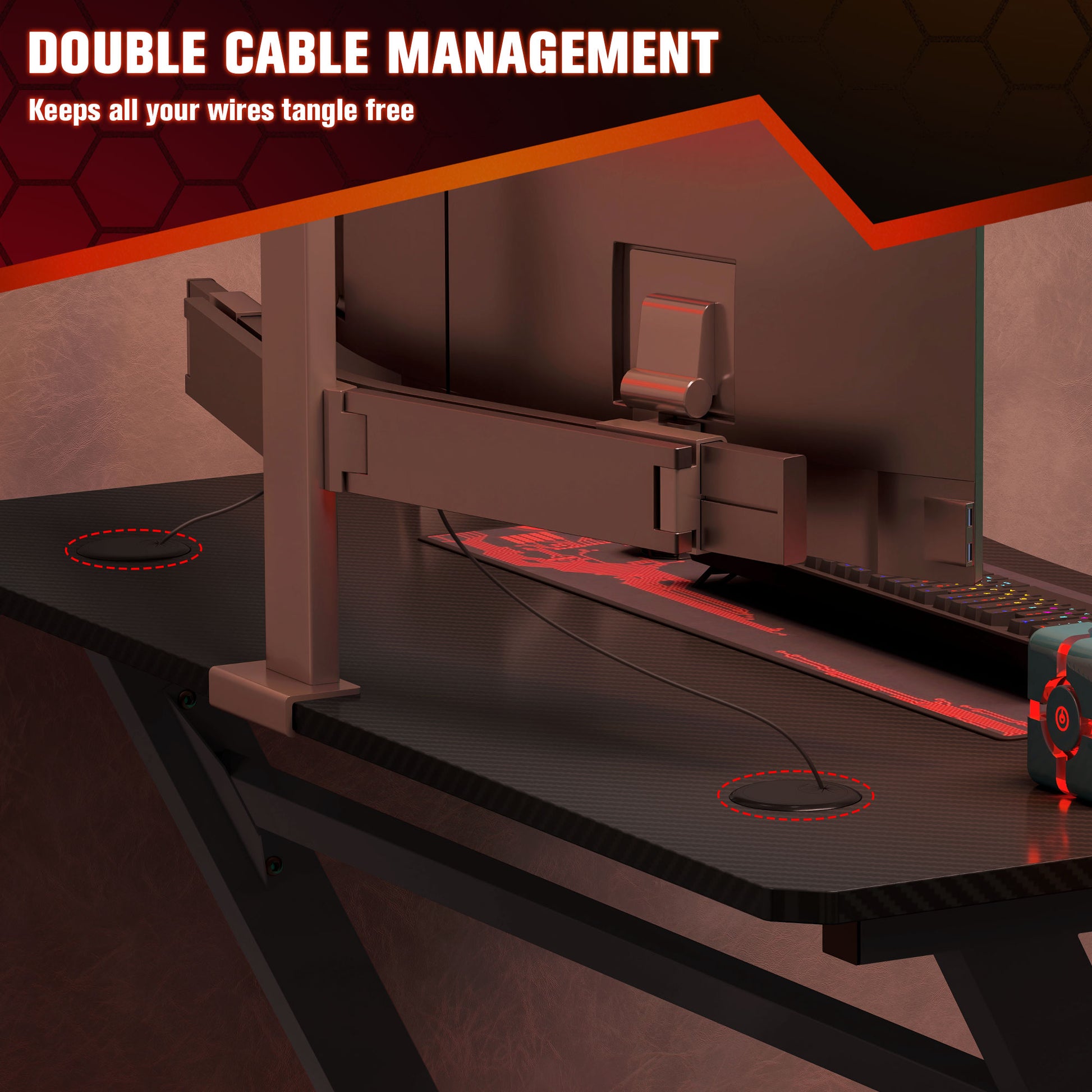 HOMCOM Gaming Desk 120 x 65 cm Steel Frame with Cup Holder, Headphone Hook, Adjustable Feet and Cable Organiser, Home Office Computer Table, Black back