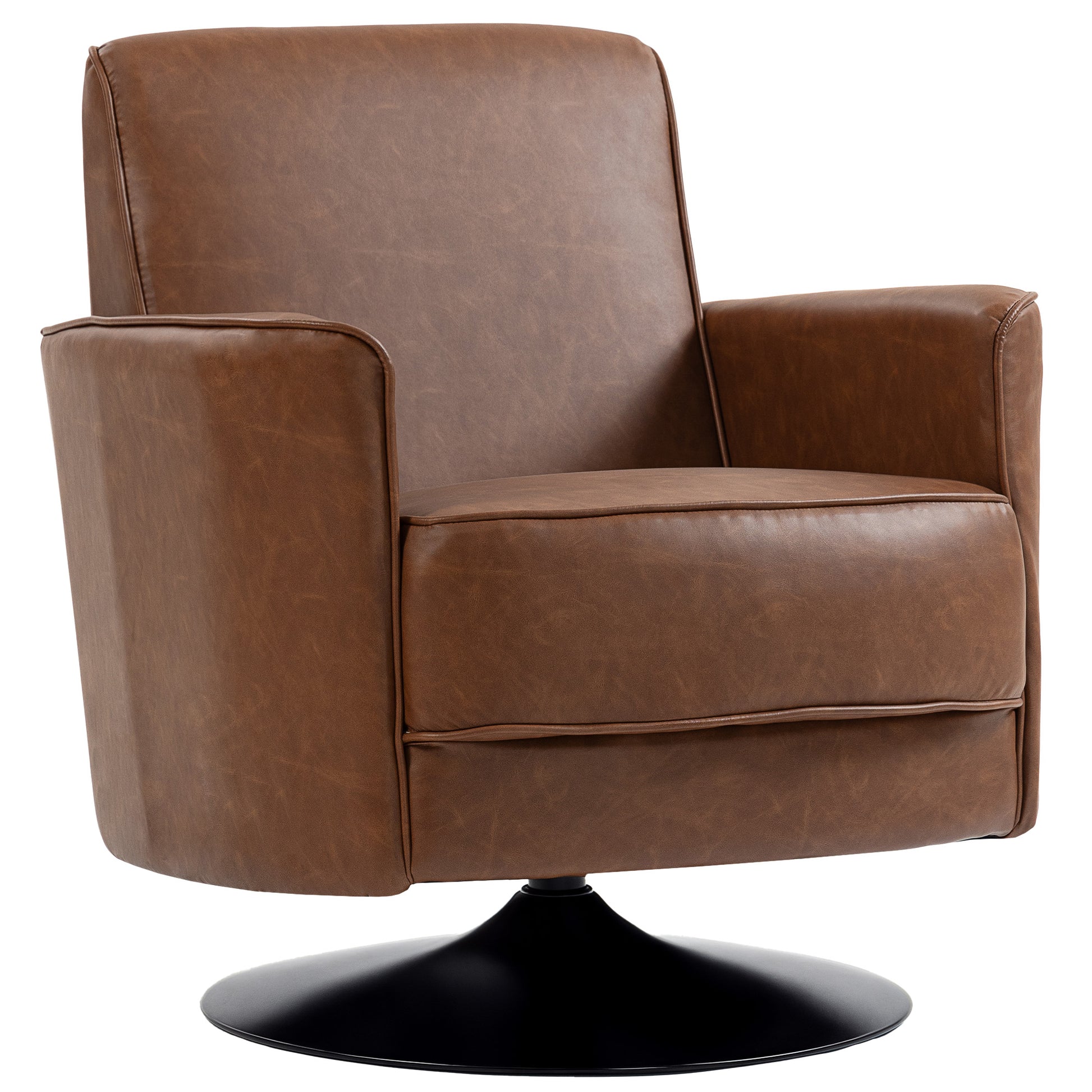 HOMCOM Upholstered Swivel Accent Chair with Thick Padding Brown Main