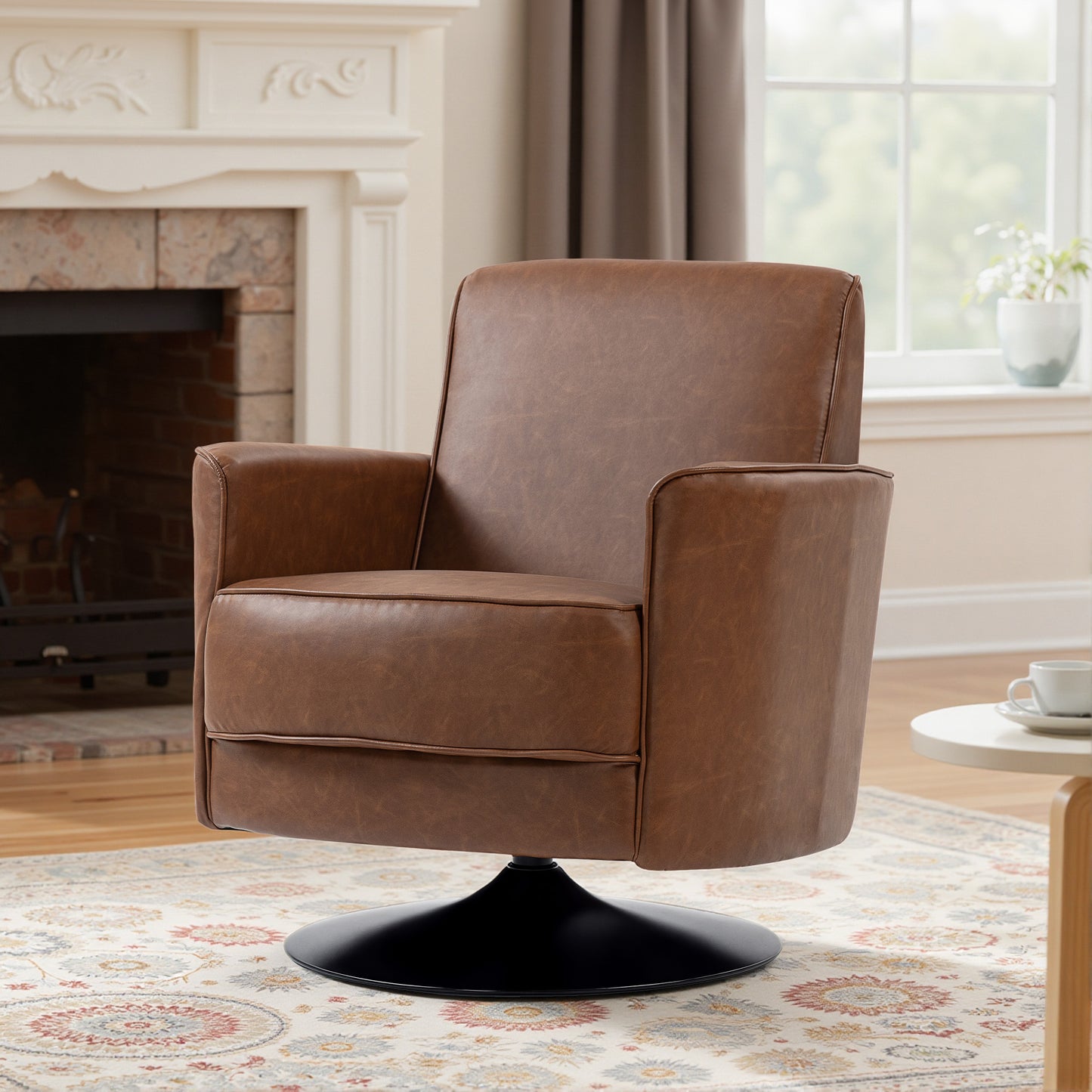 HOMCOM Upholstered Swivel Accent Chair with Thick Padding Brown living