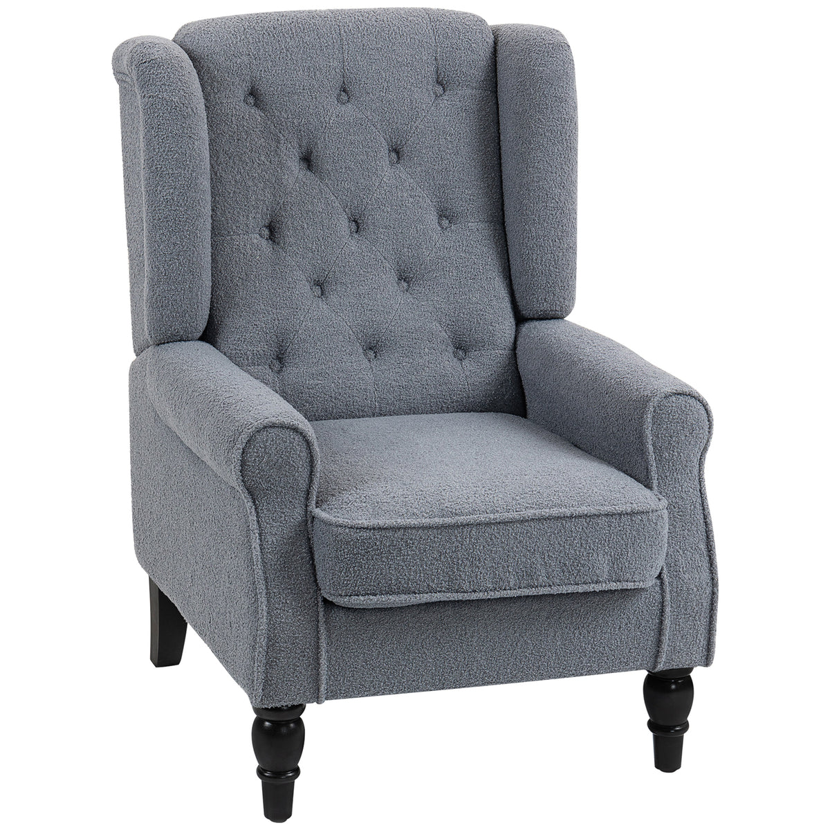 HOMCOM Wingback Accent Chair, Retro Upholstered Button Tufted Occasional Chair for Living Room and Bedroom grey Main
