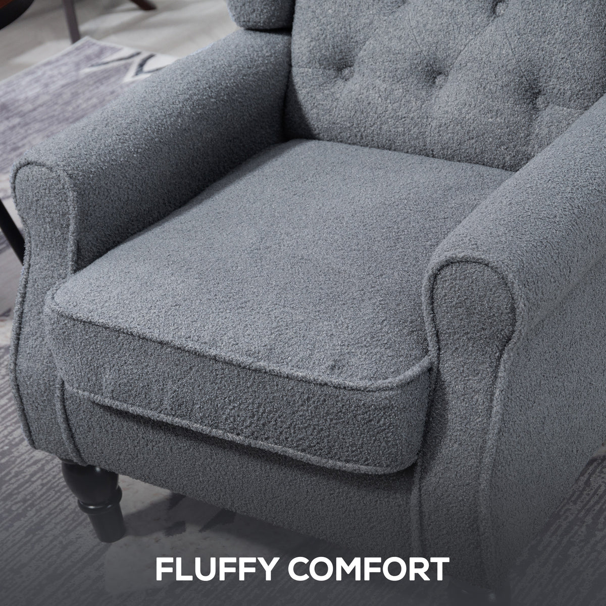 HOMCOM Wingback Accent Chair, Retro Upholstered Button Tufted Occasional Chair for Living Room and Bedroom Legs Comfort material Fluffy