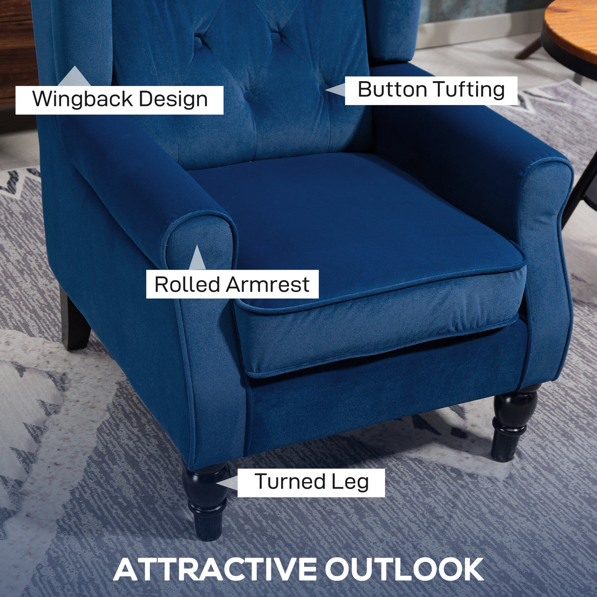 HOMCOM_Wingback_Accent_Chair_Retro_Upholstered_Button_Tufted_Occasional_Chair_for_Living_Room_and_Bedroom_dimensions_Blue_features